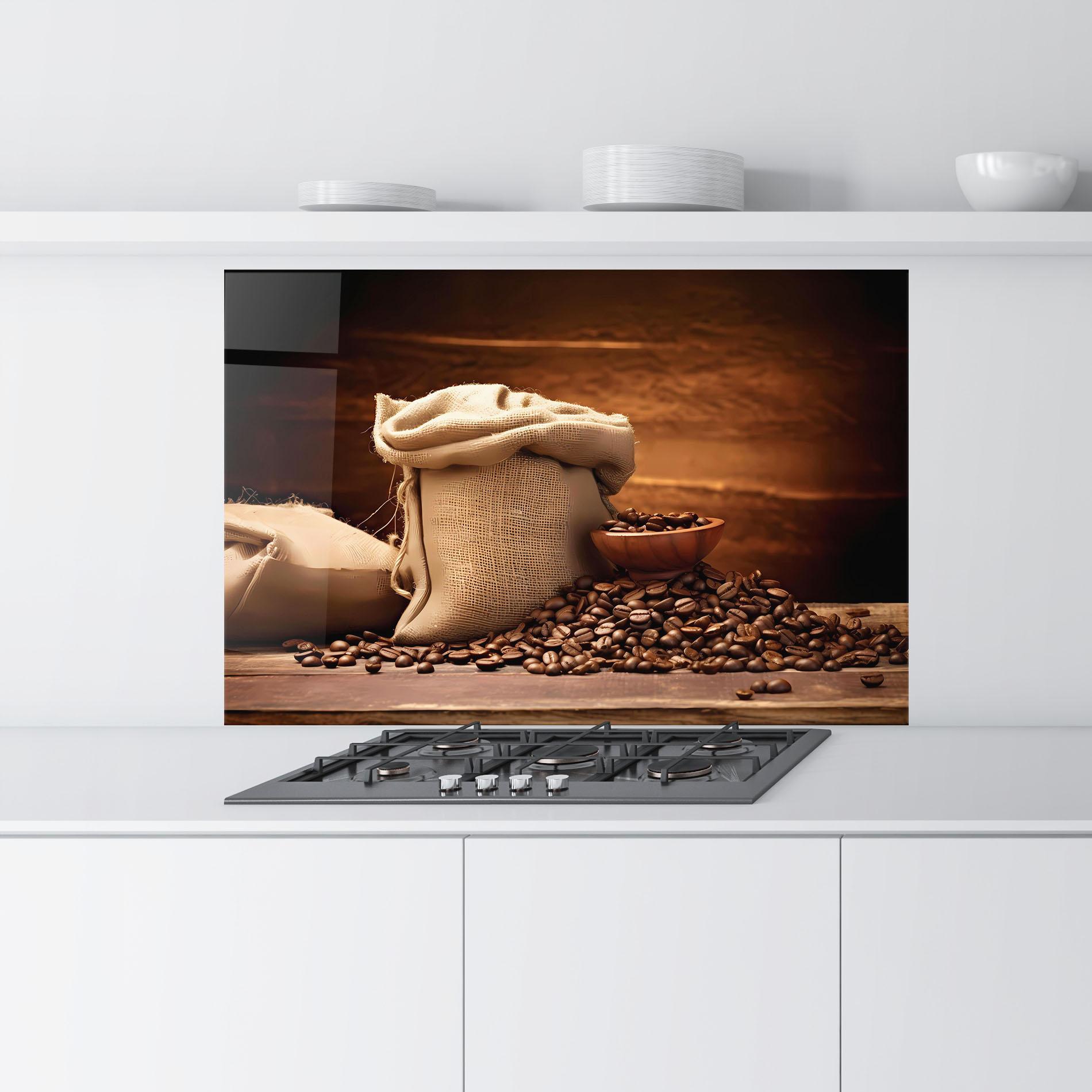 Küchenrückwand Glas Big Bag Of Coffee Beans mockup 9
