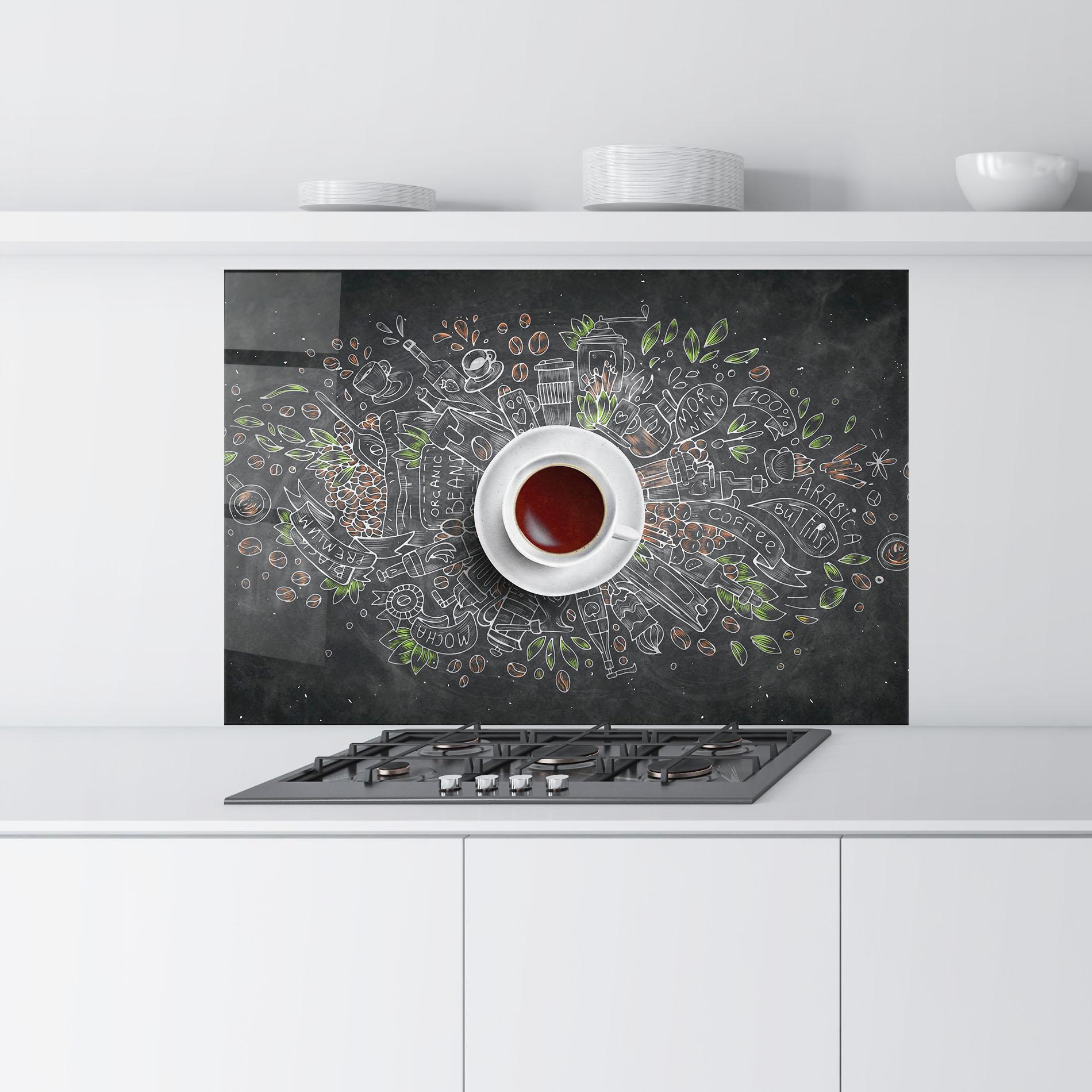 Küchenrückwand Glas Black Board Coffee mockup 9