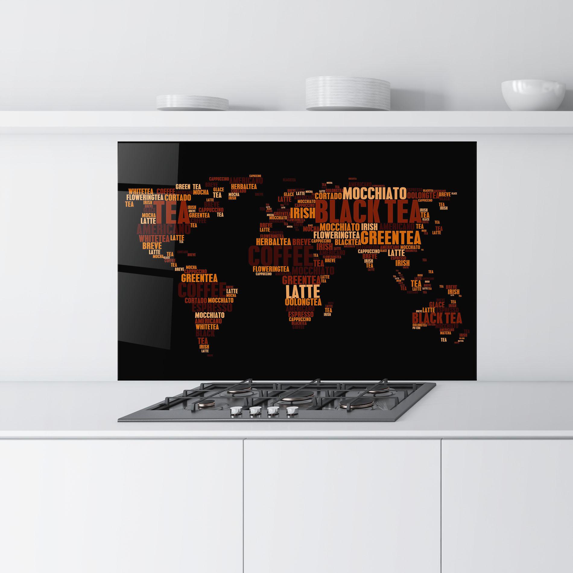 Küchenrückwand Glas Coffee Black Map mockup 9