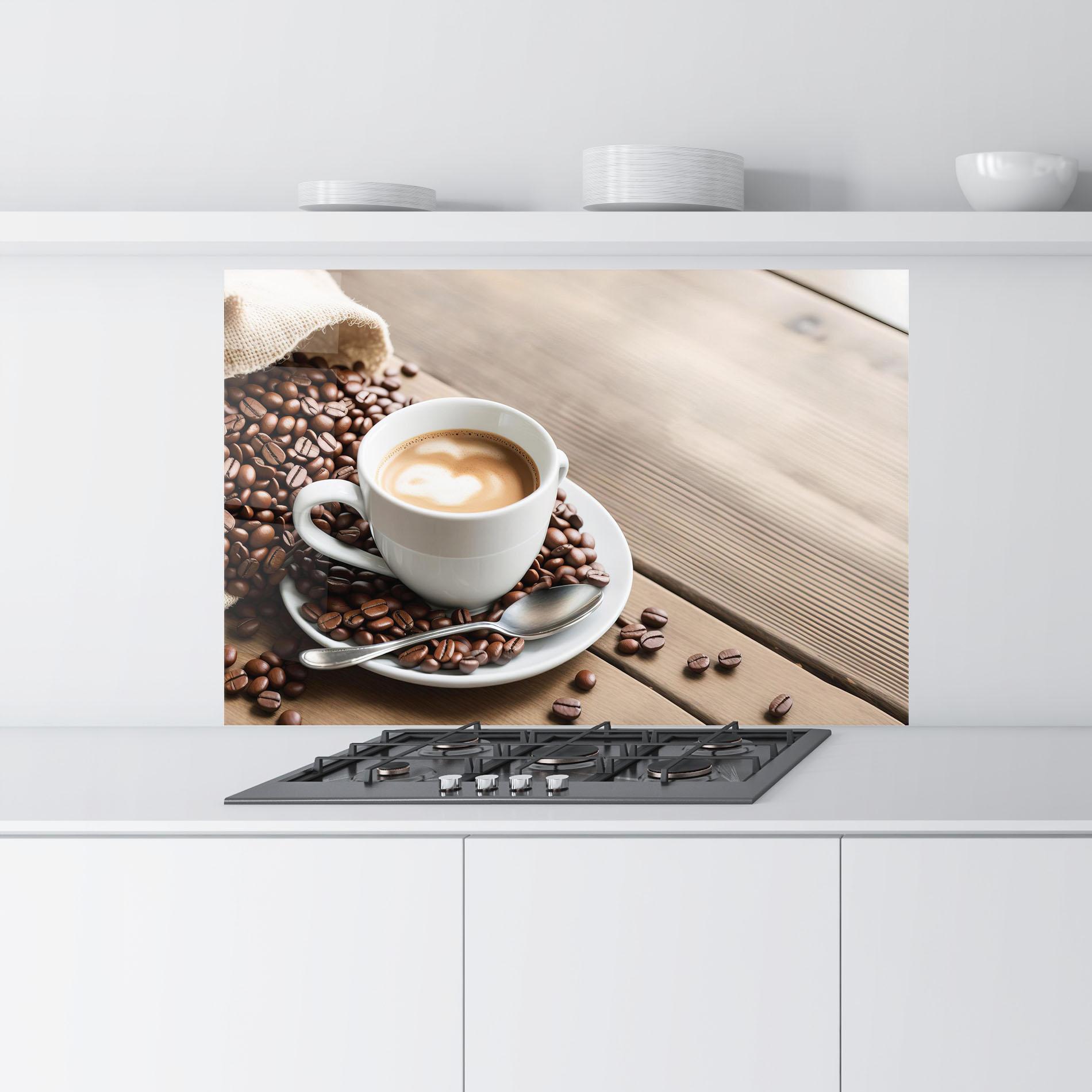 Küchenrückwand Glas Coffee On Table mockup 9