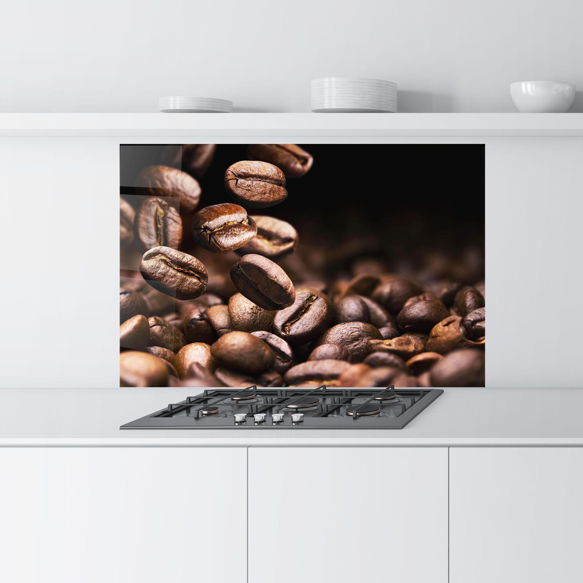 Küchenrückwand Glas Falling Coffee Beans mockup 9