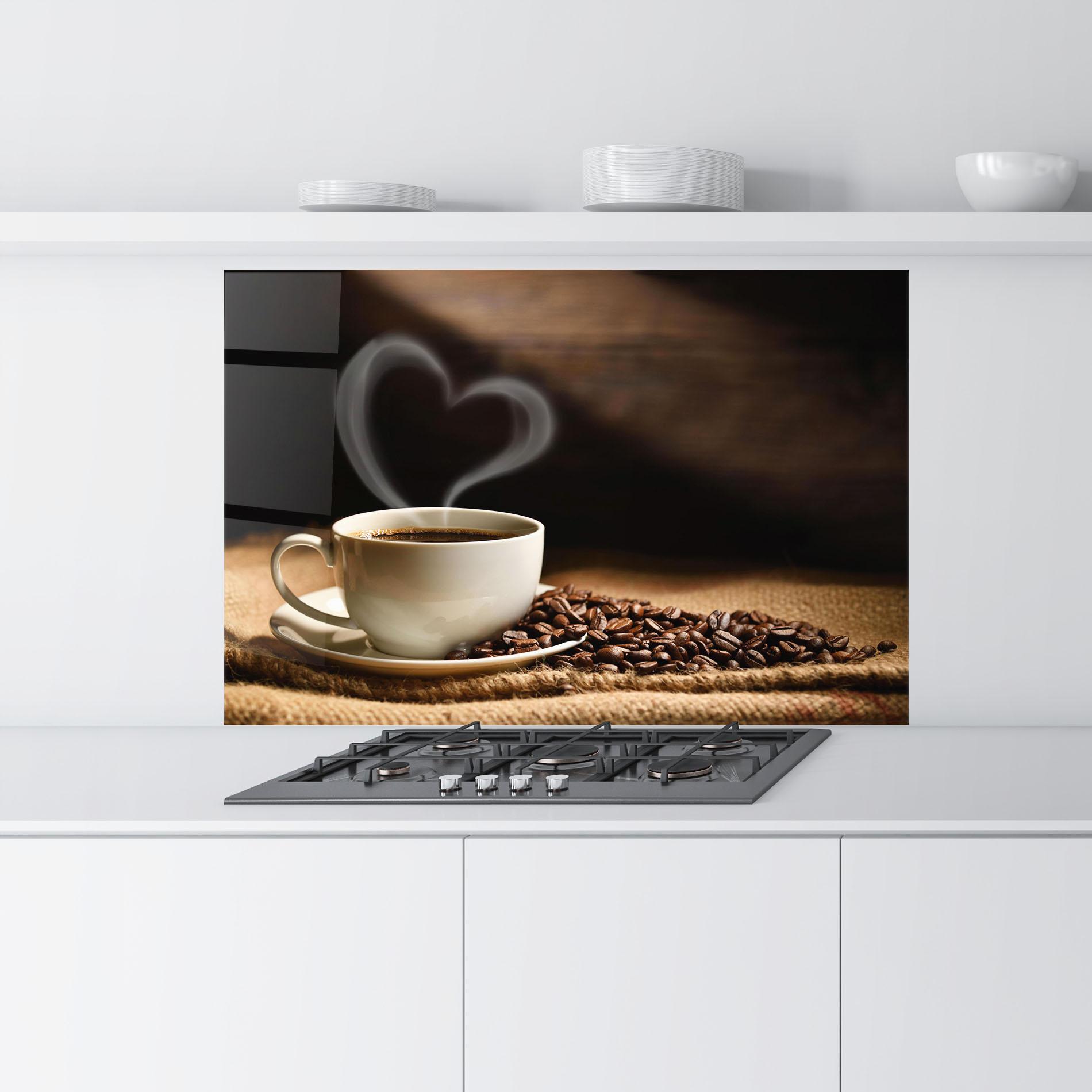 Küchenrückwand Glas Heart Coffee Smoke mockup 9