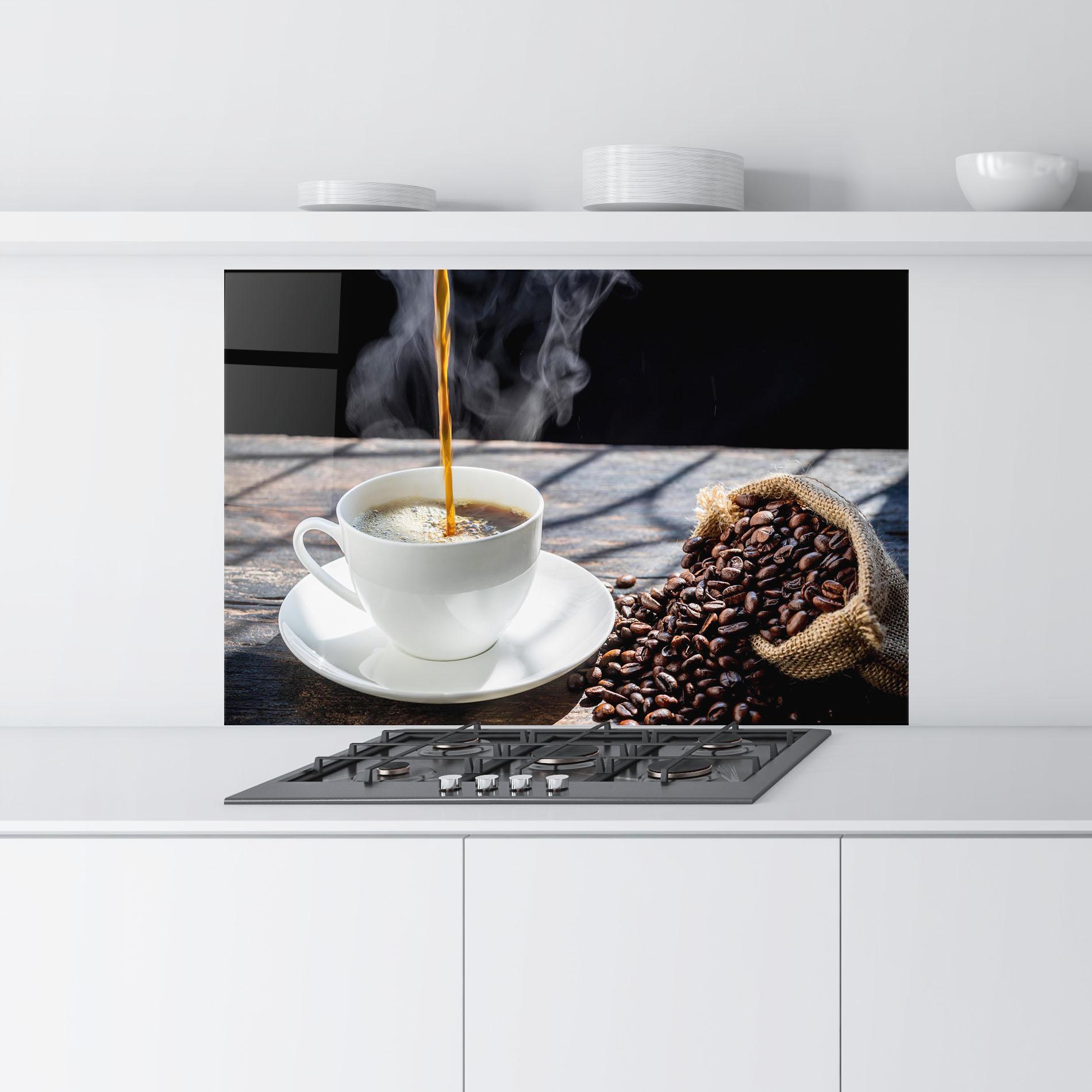 Küchenrückwand Glas Pouring Coffee mockup 9