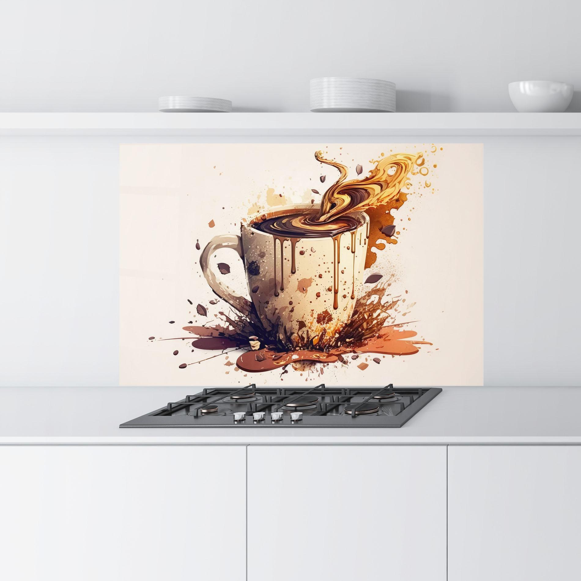 Küchenrückwand Glas Watercolor Cappuccino mockup 9