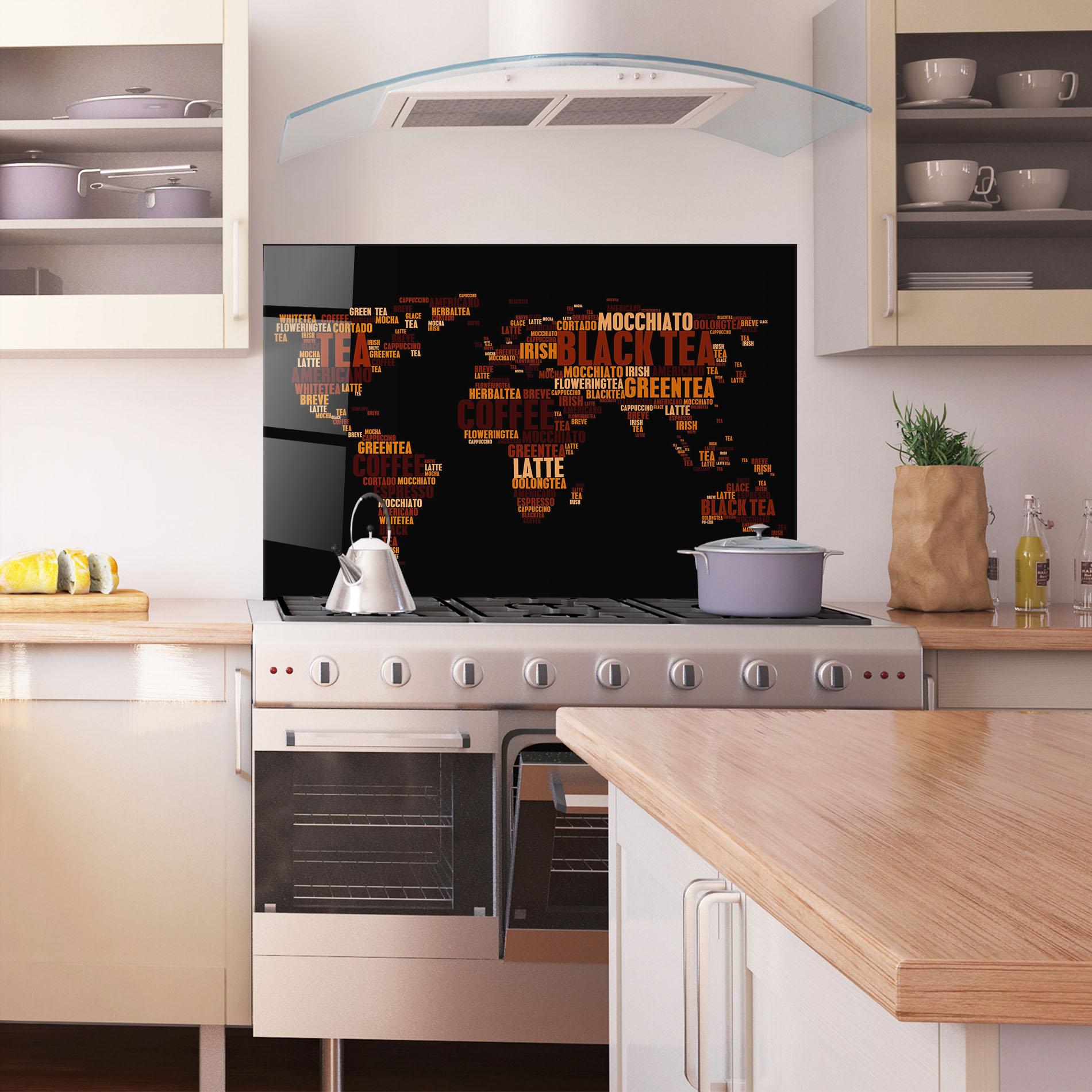 Küchenrückwand Glas Coffee Black Map mockup 1