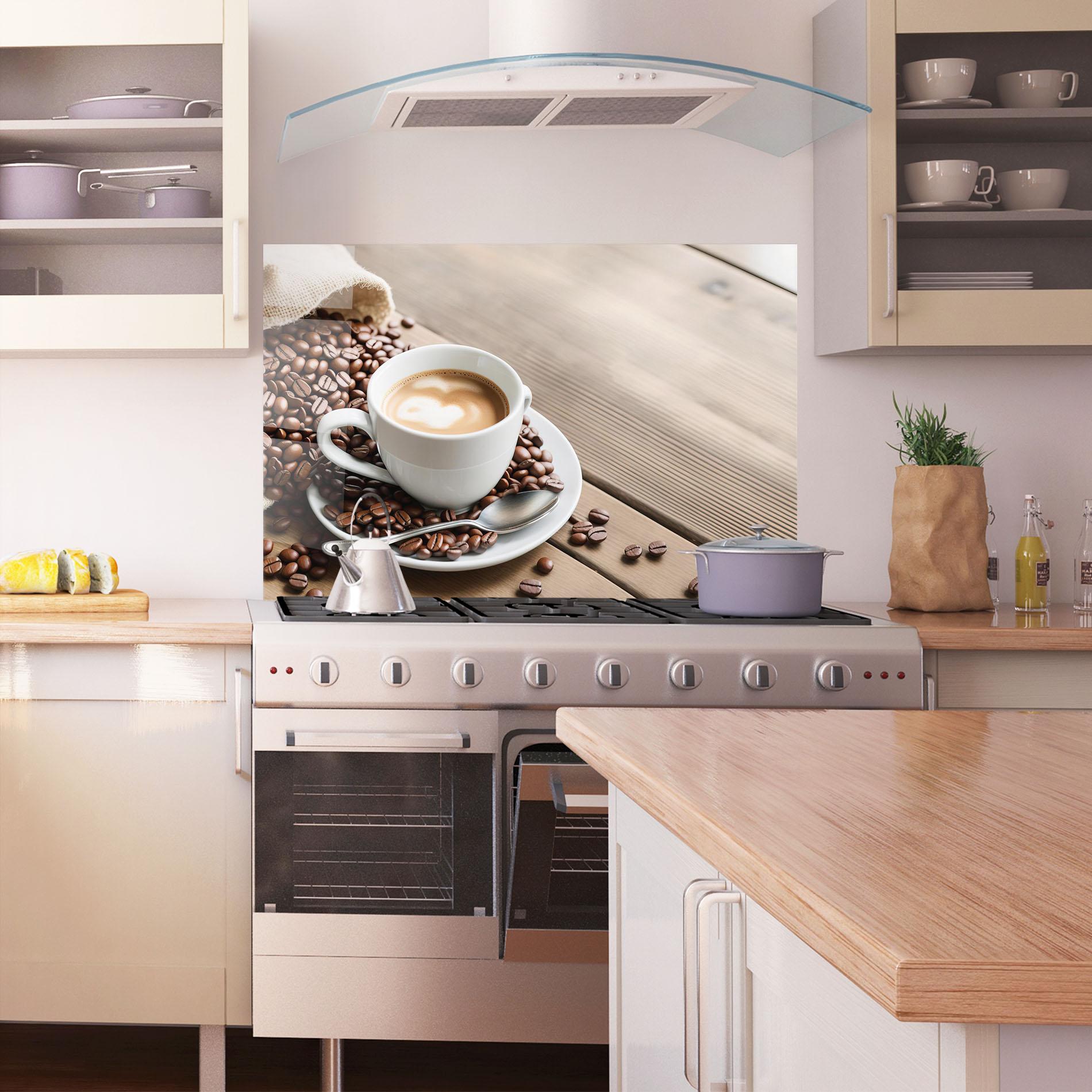 Küchenrückwand Glas Coffee On Table mockup 1