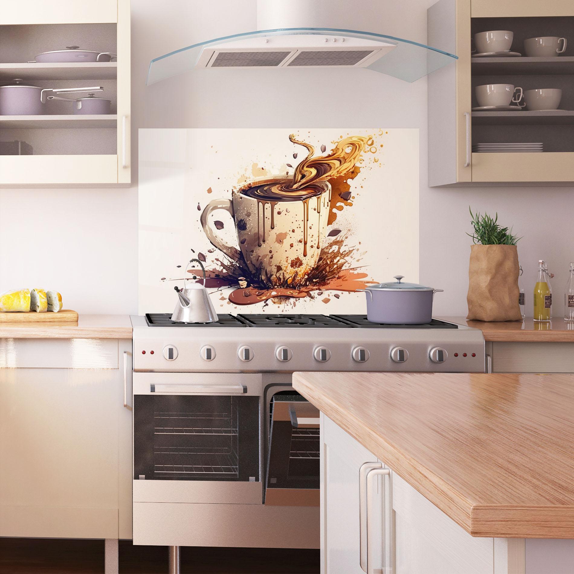 Küchenrückwand Glas Watercolor Cappuccino mockup 1
