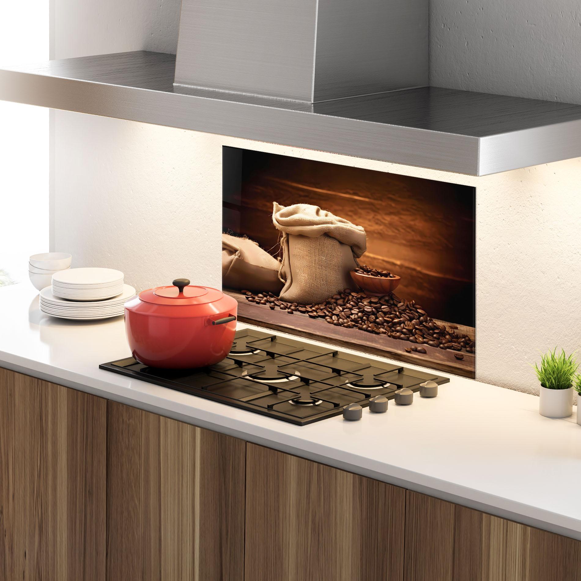 Küchenrückwand Glas Big Bag Of Coffee Beans mockup 4