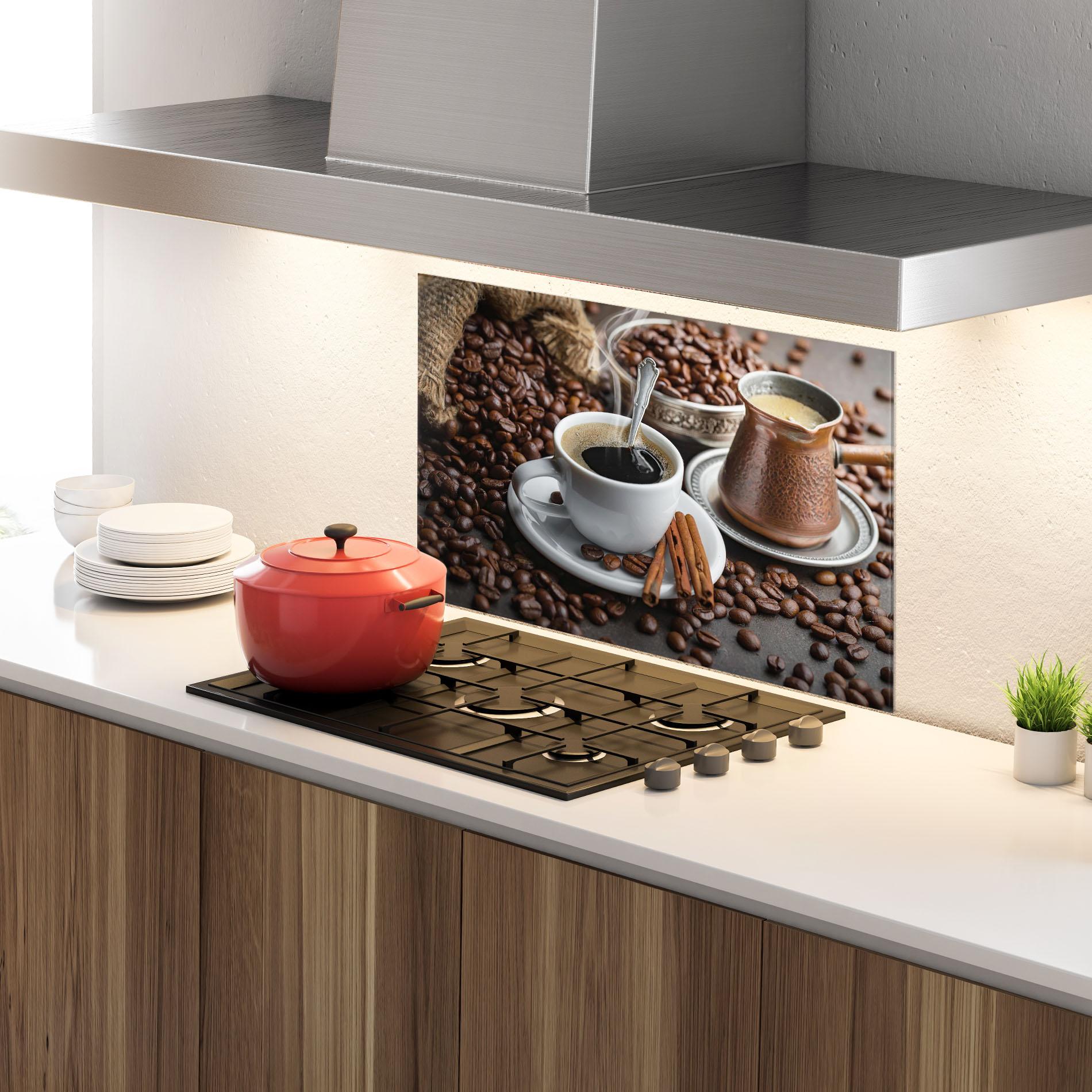Küchenrückwand Glas Black Coffee Beans mockup 4