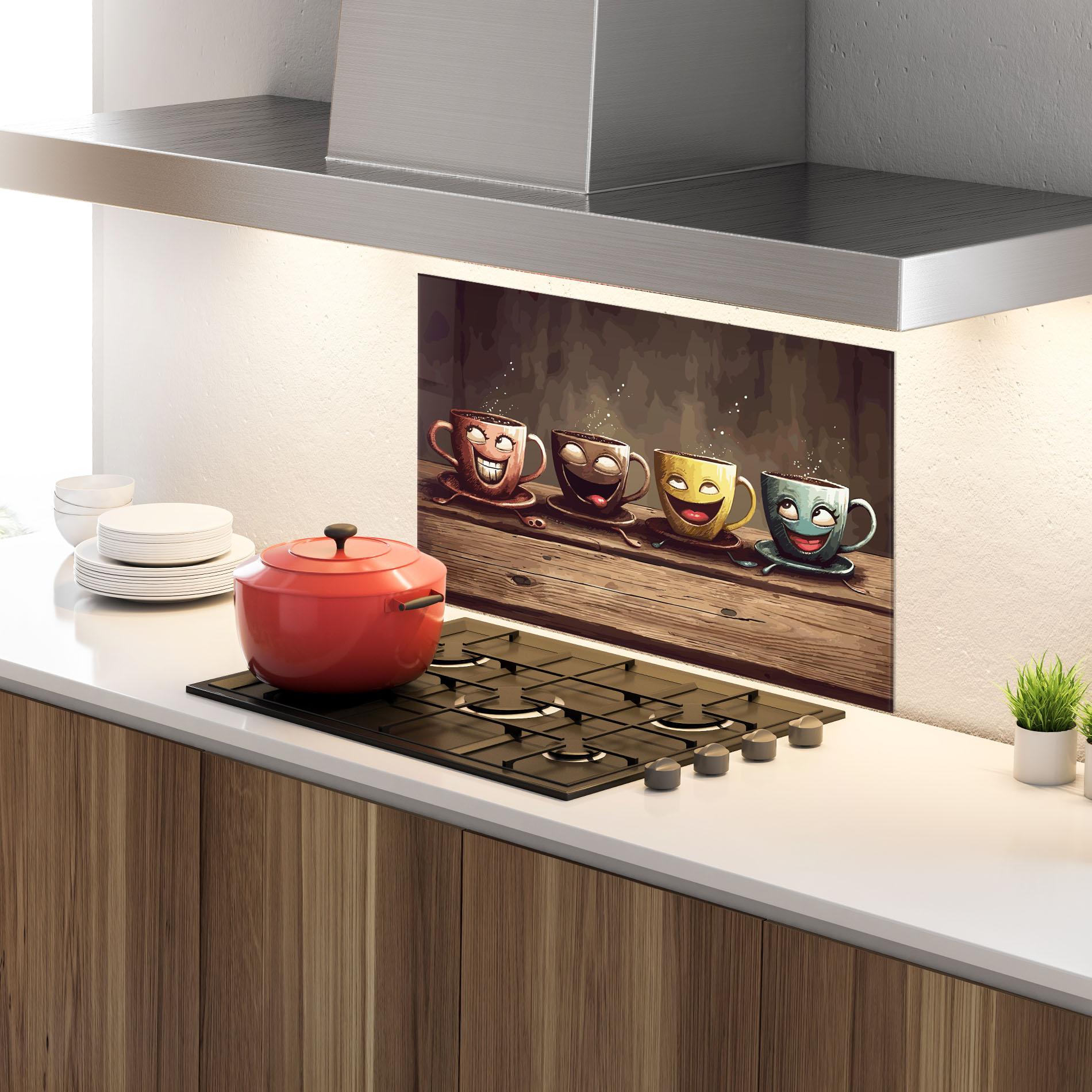 Küchenrückwand Glas Coffee Faces mockup 4