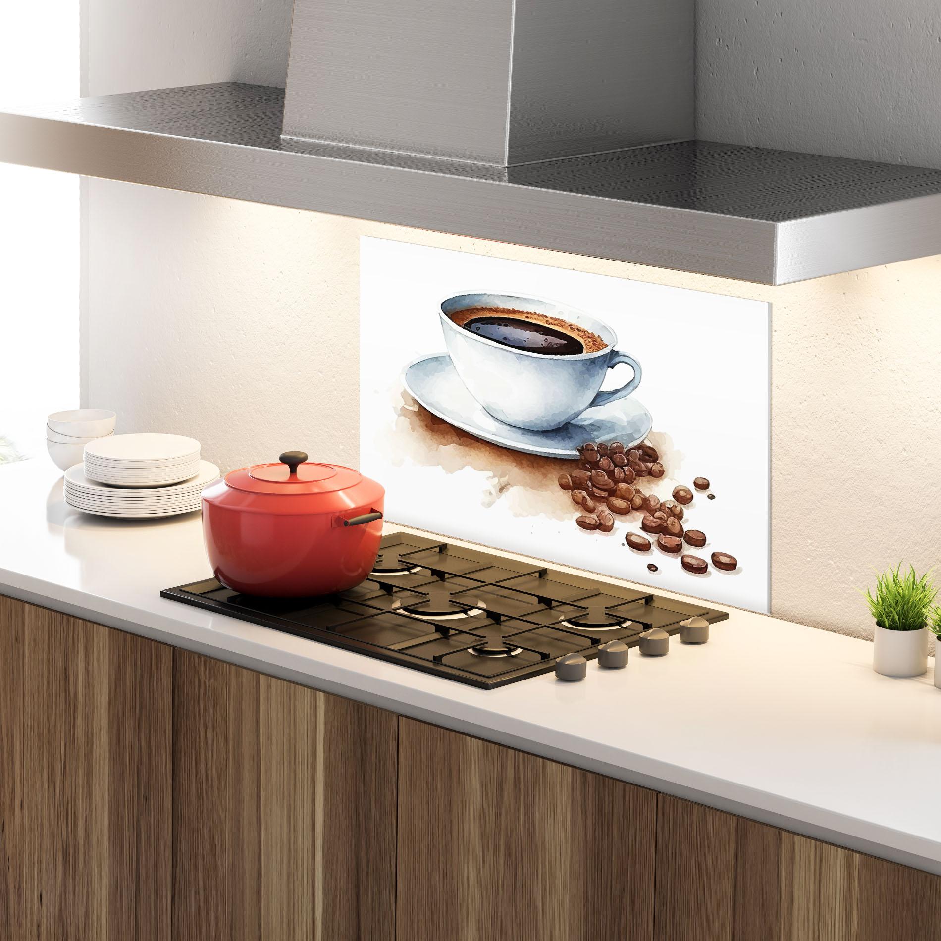 Küchenrückwand Glas Coffee Watercolor mockup 4