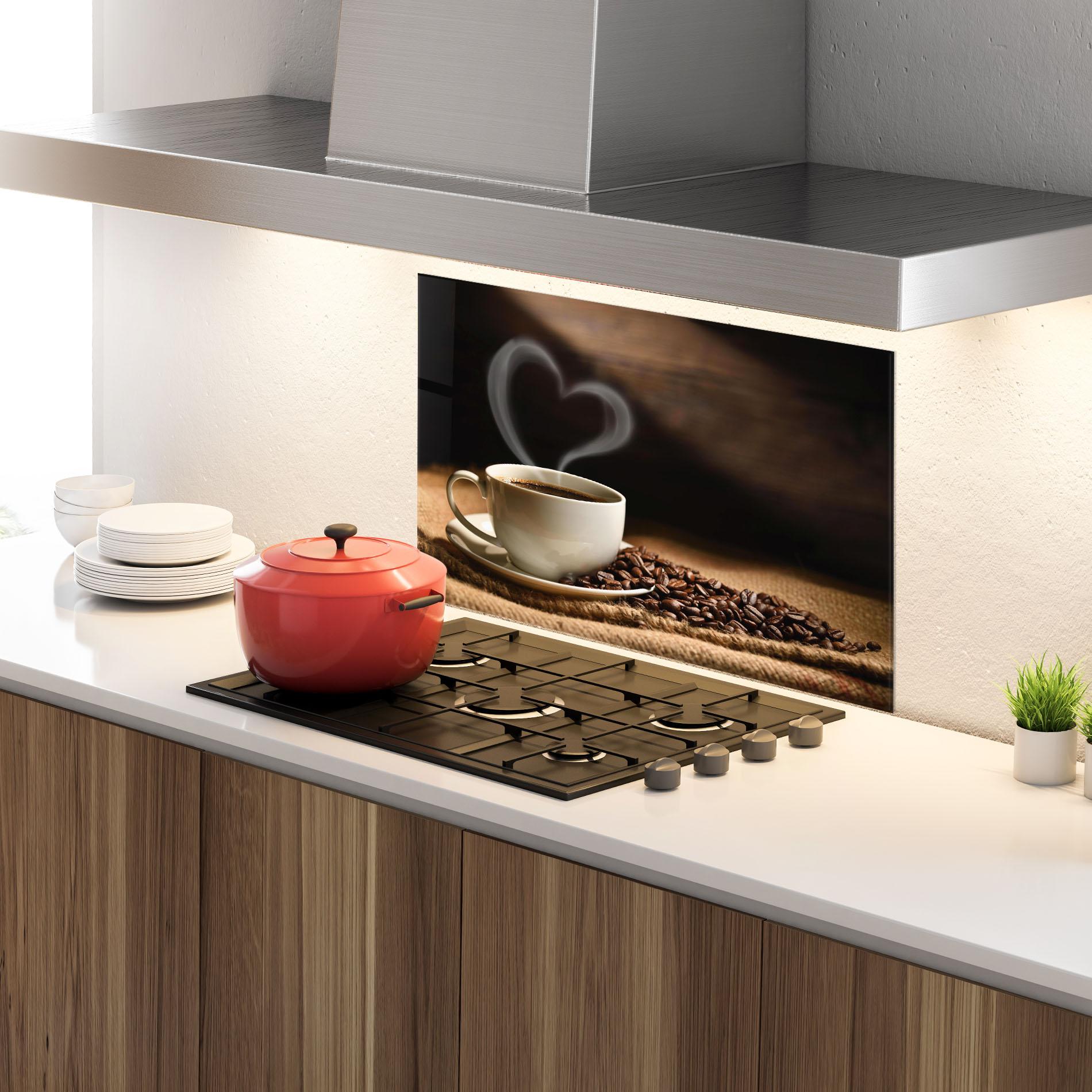 Küchenrückwand Glas Heart Coffee Smoke mockup 4
