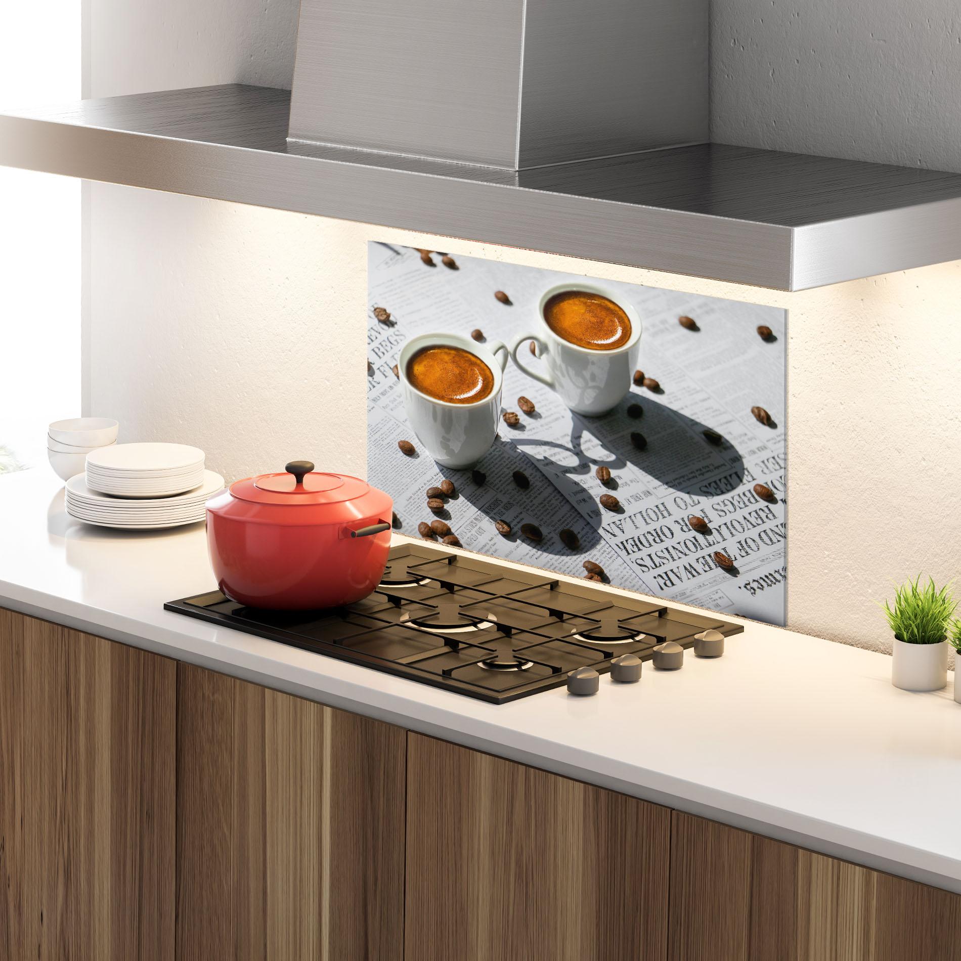 Küchenrückwand Glas Newspaper Coffee mockup 4