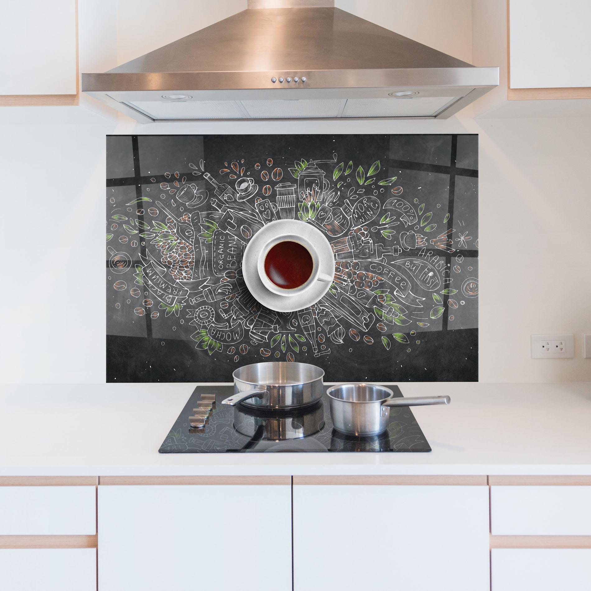 Küchenrückwand Glas Black Board Coffee mockup 5