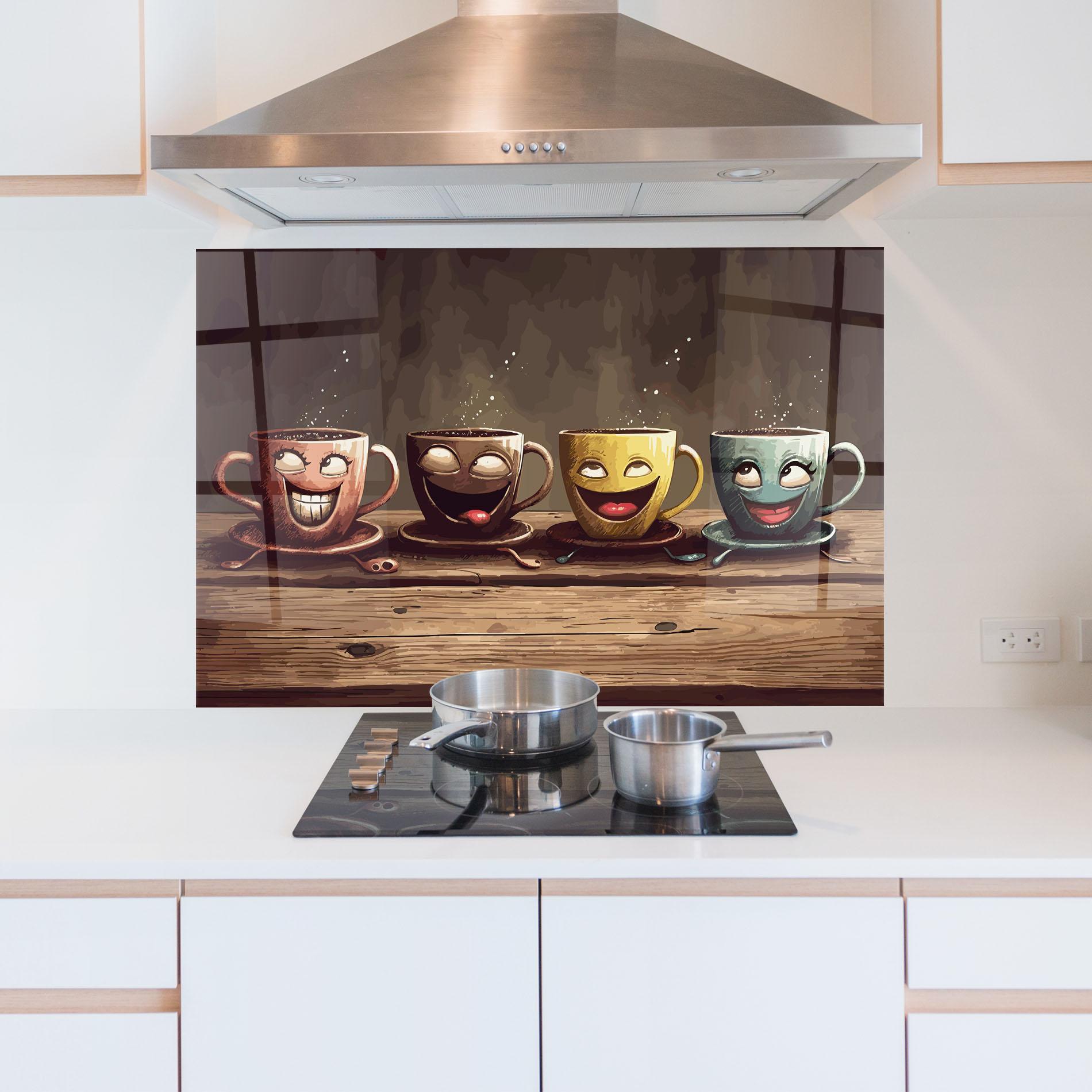 Küchenrückwand Glas Coffee Faces mockup 5