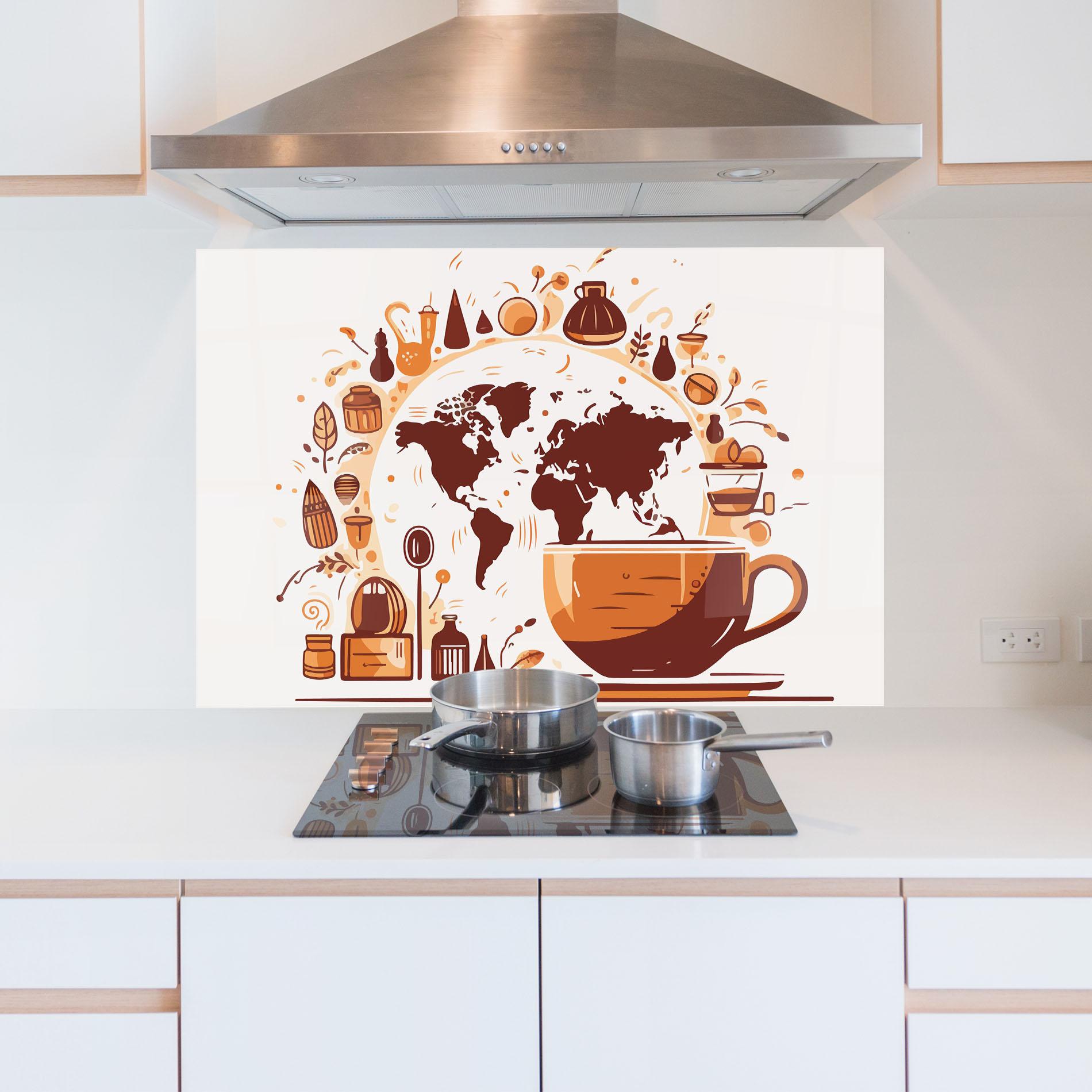 Küchenrückwand Glas Coffee Map mockup 5
