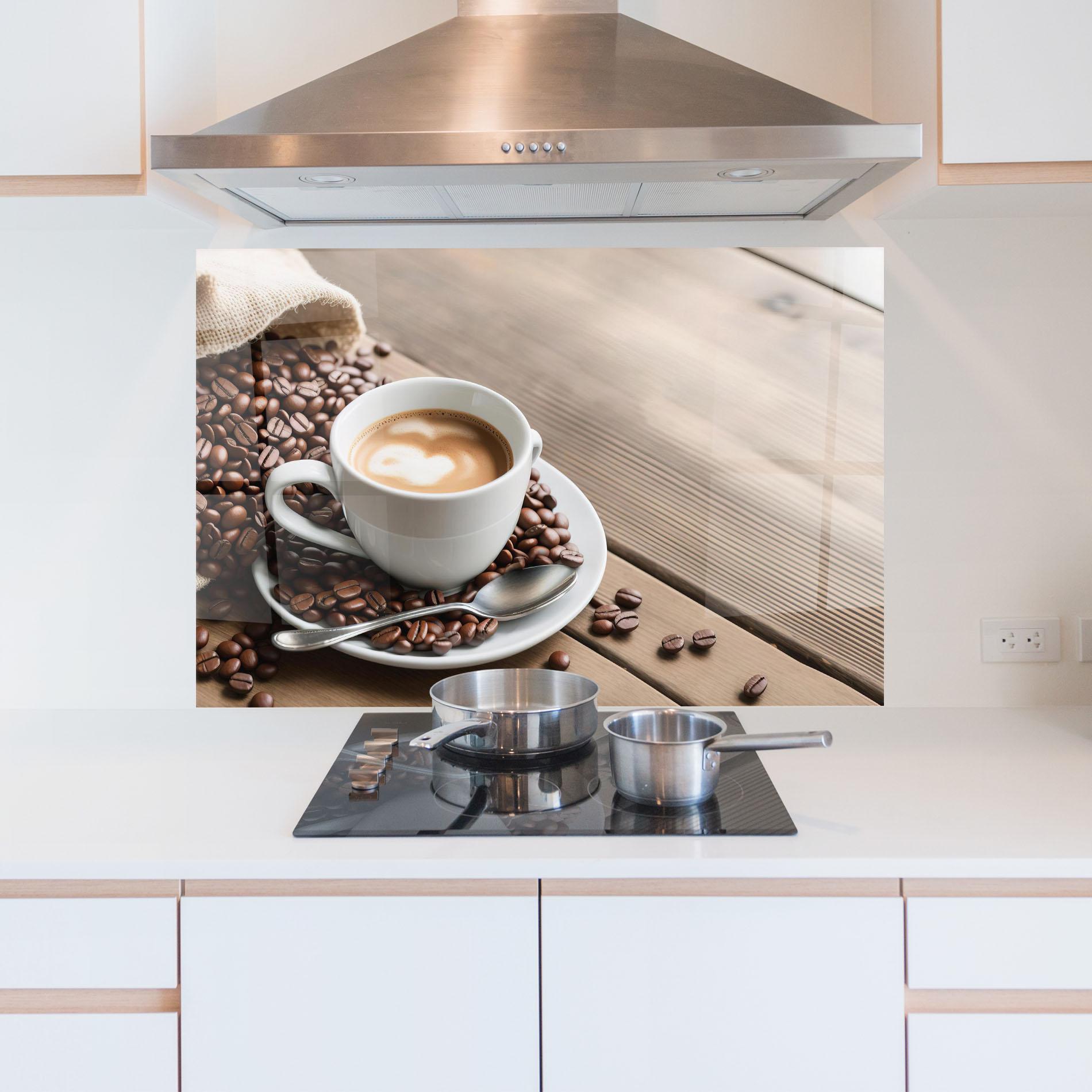 Küchenrückwand Glas Coffee On Table mockup 5