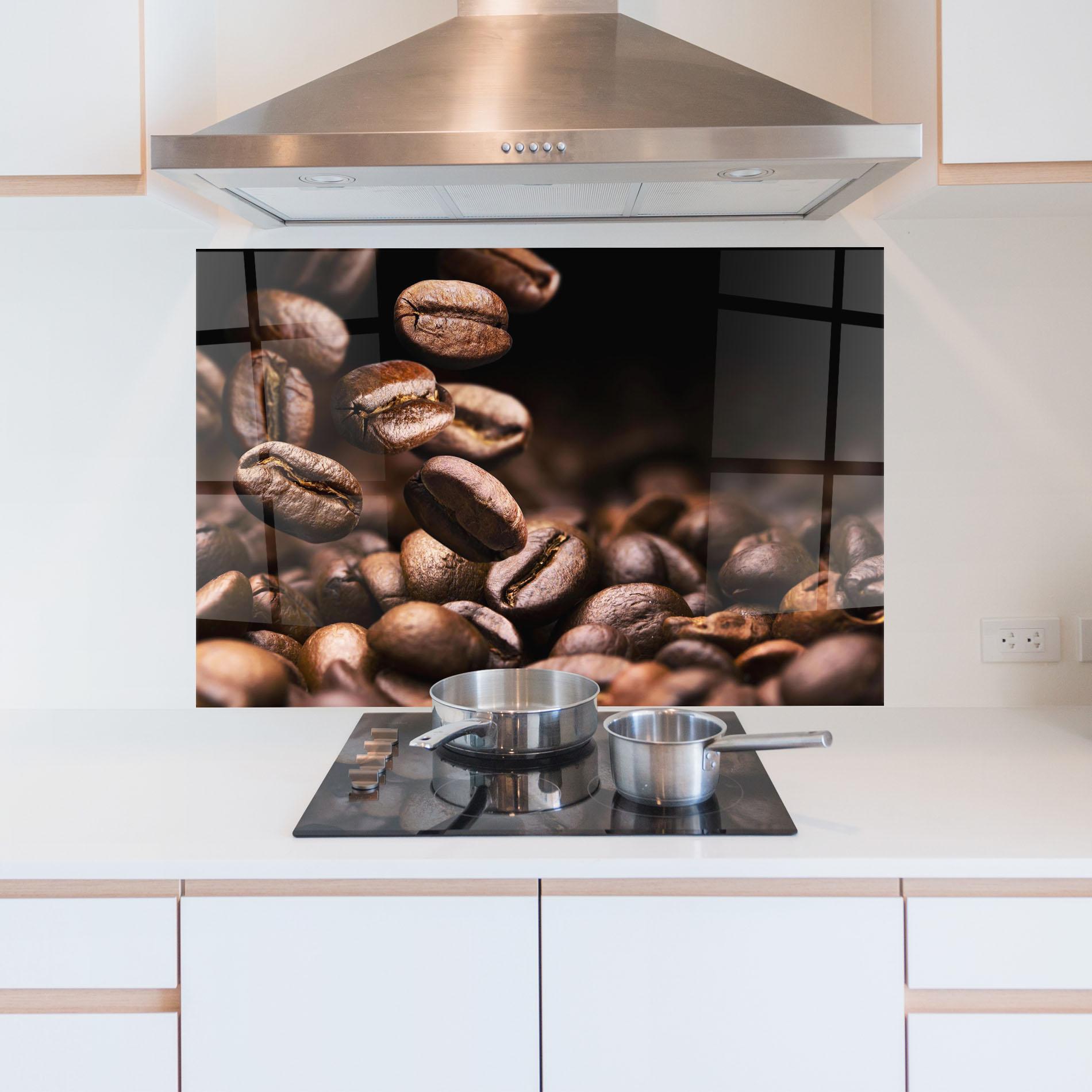 Küchenrückwand Glas Falling Coffee Beans mockup 5