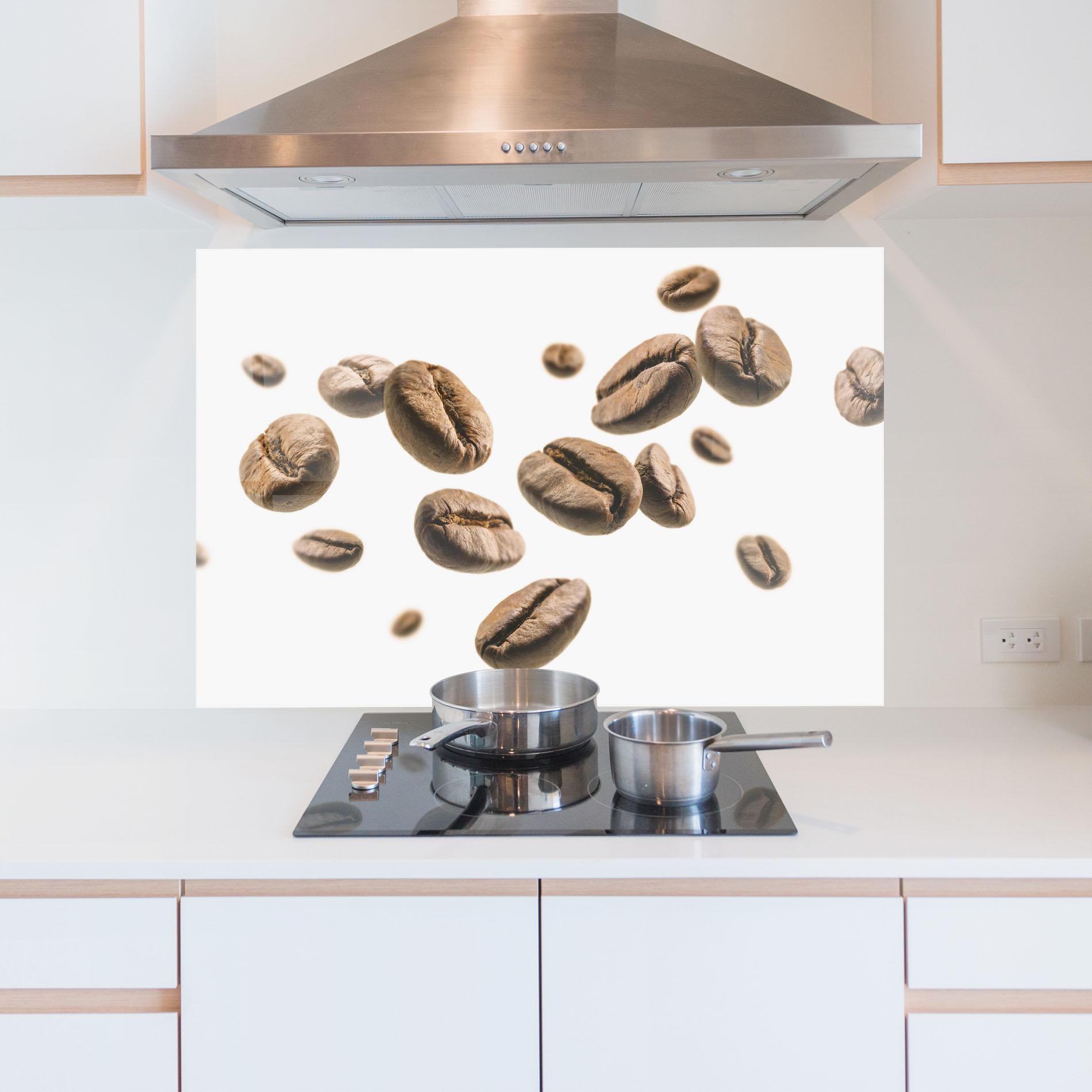 Küchenrückwand Glas Floating Coffee Beans mockup 5