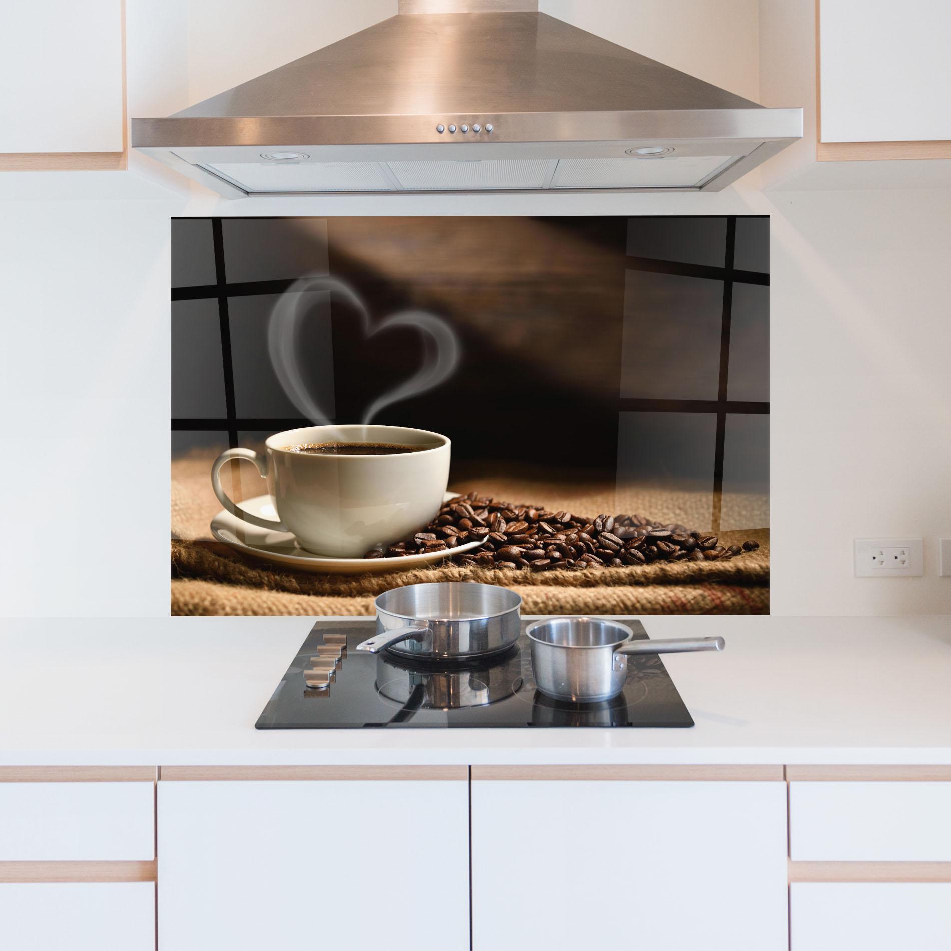 Küchenrückwand Glas Heart Coffee Smoke mockup 5