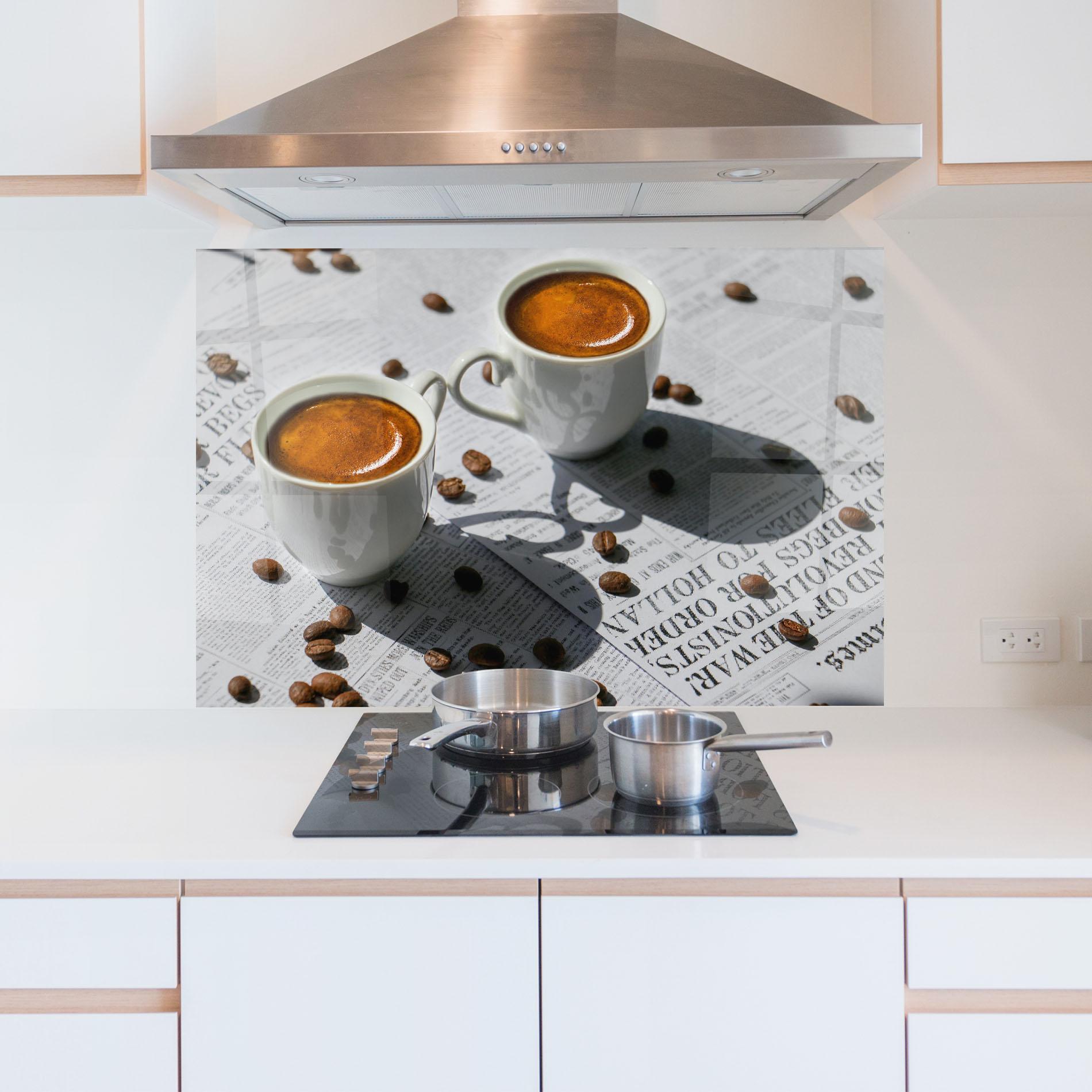 Küchenrückwand Glas Newspaper Coffee mockup 5