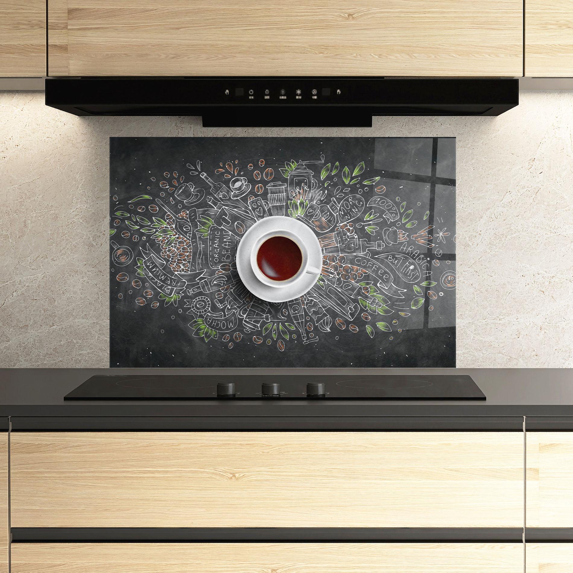 Küchenrückwand Glas Black Board Coffee mockup 3