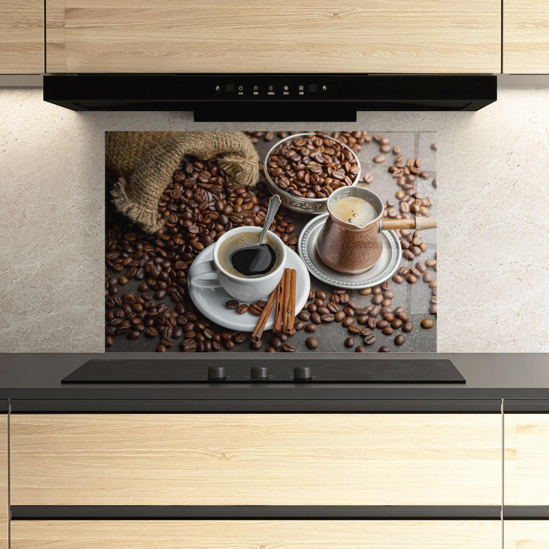 Küchenrückwand Glas Black Coffee Bean mockup 3