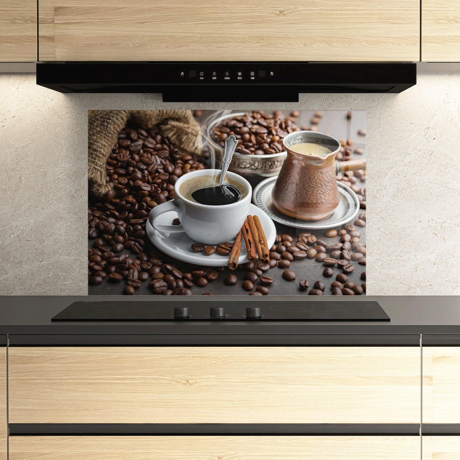 Küchenrückwand Glas Black Coffee Beans mockup 3
