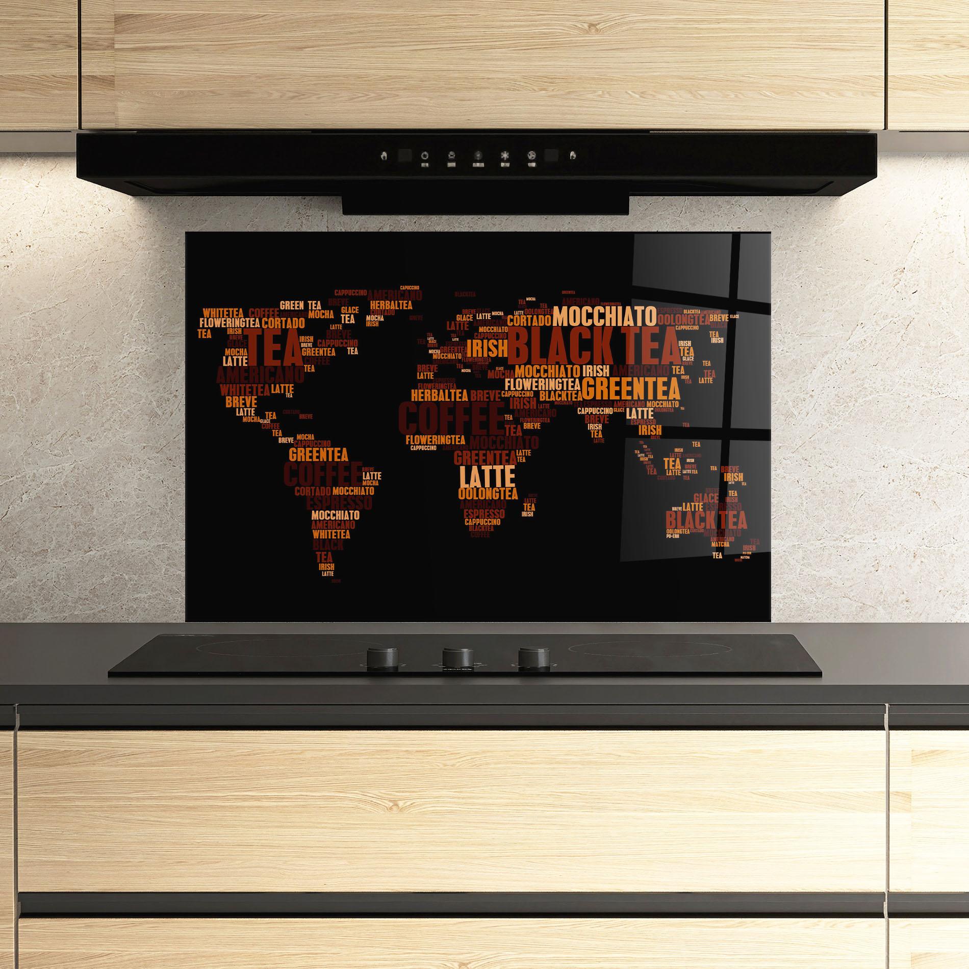 Küchenrückwand Glas Coffee Black Map mockup 3