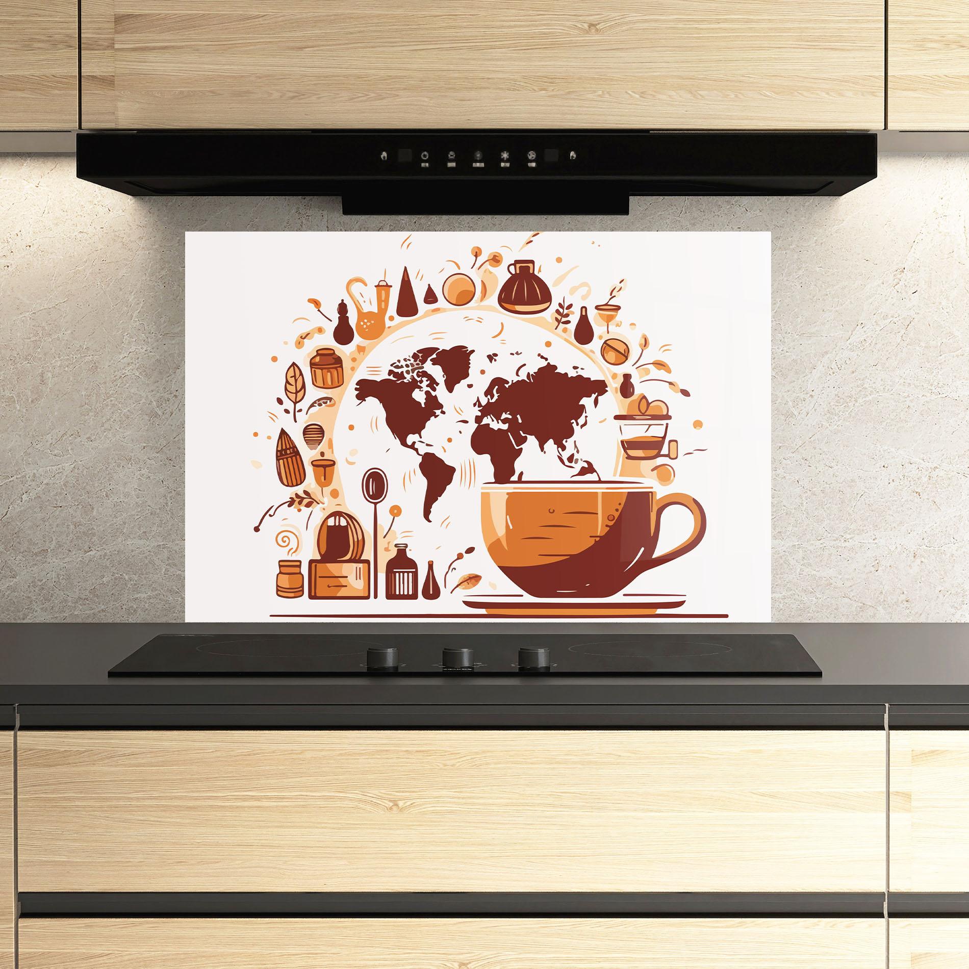 Küchenrückwand Glas Coffee Map mockup 3