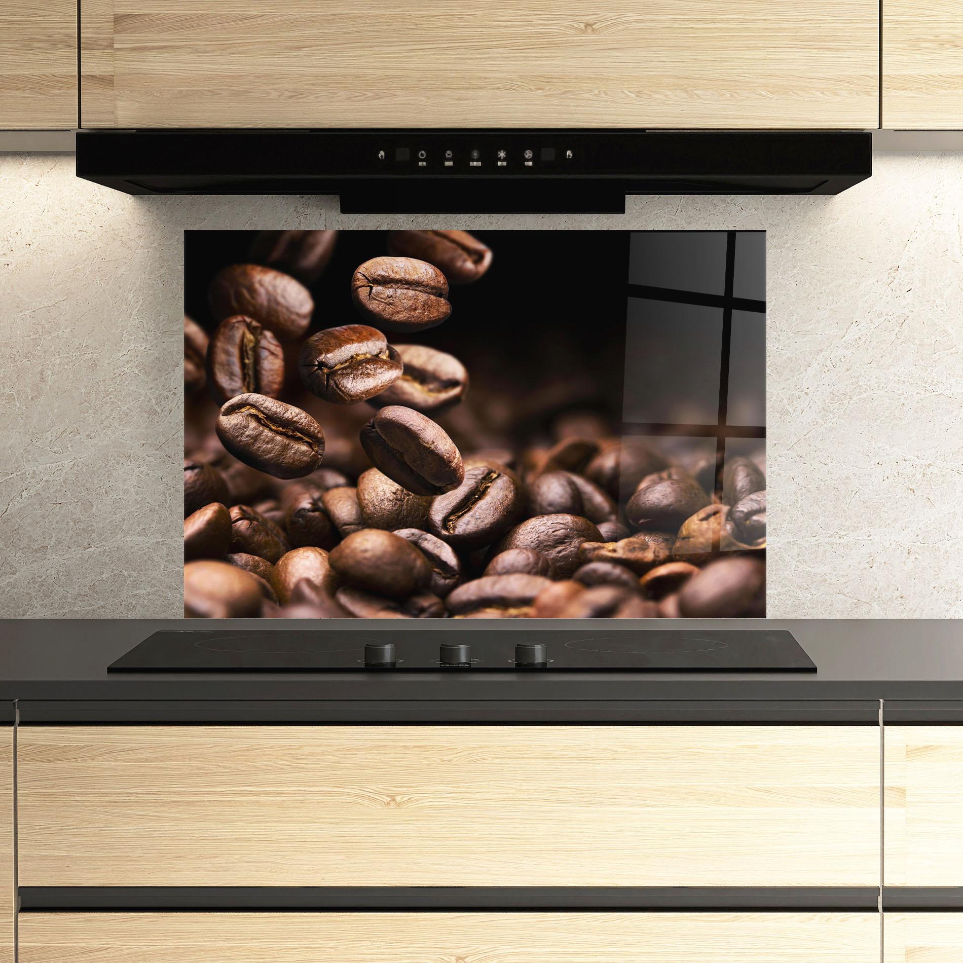 Küchenrückwand Glas Falling Coffee Beans mockup 3
