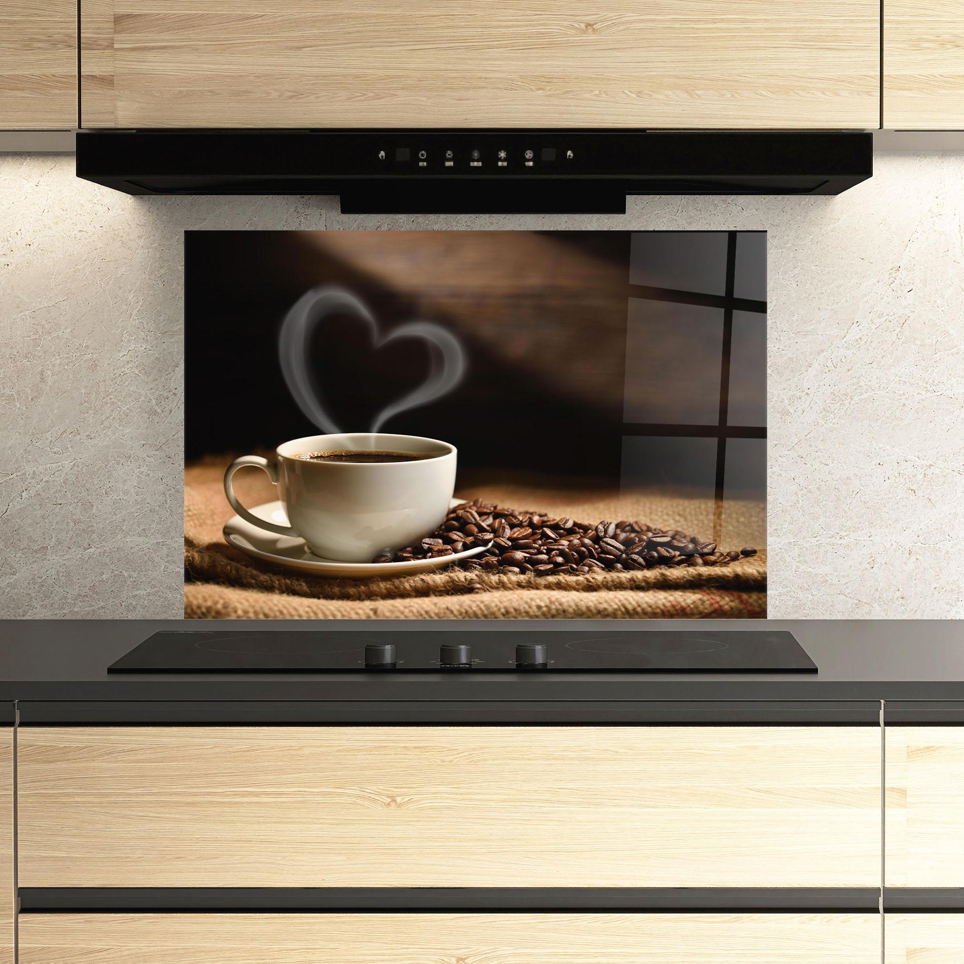 Küchenrückwand Glas Heart Coffee Smoke mockup 3