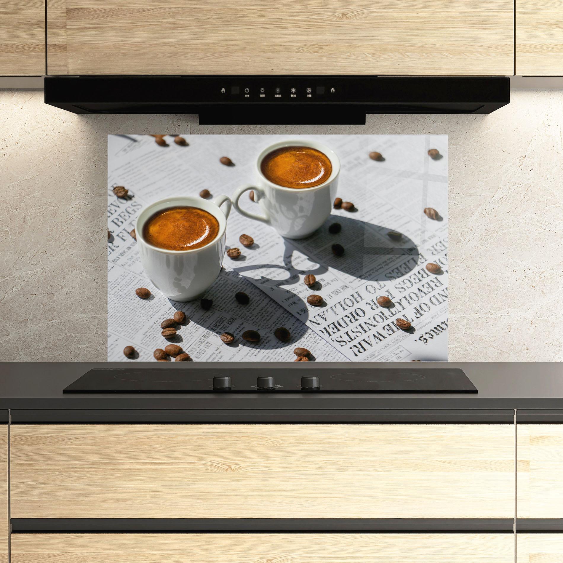 Küchenrückwand Glas Newspaper Coffee mockup 3