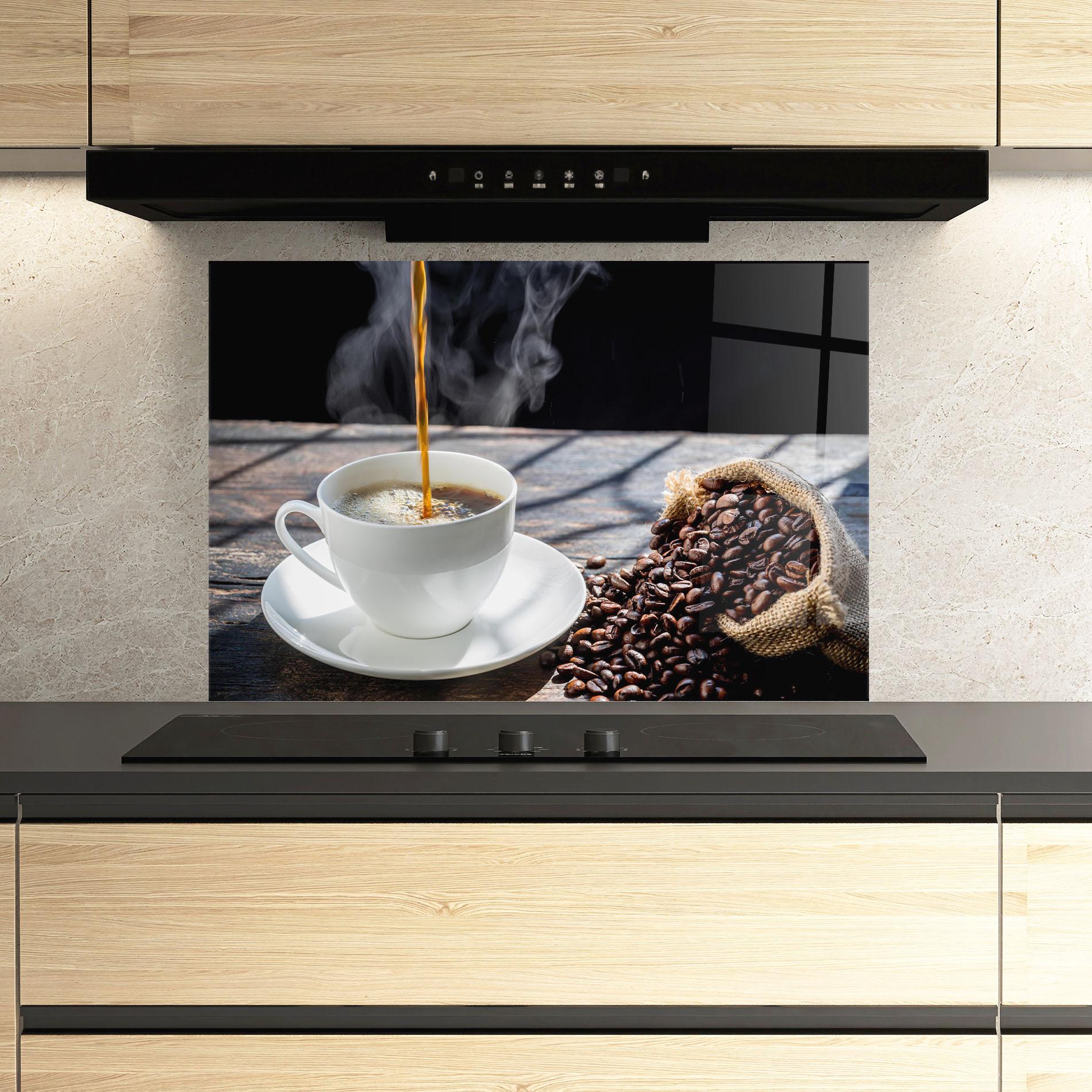 Küchenrückwand Glas Pouring Coffee mockup 3