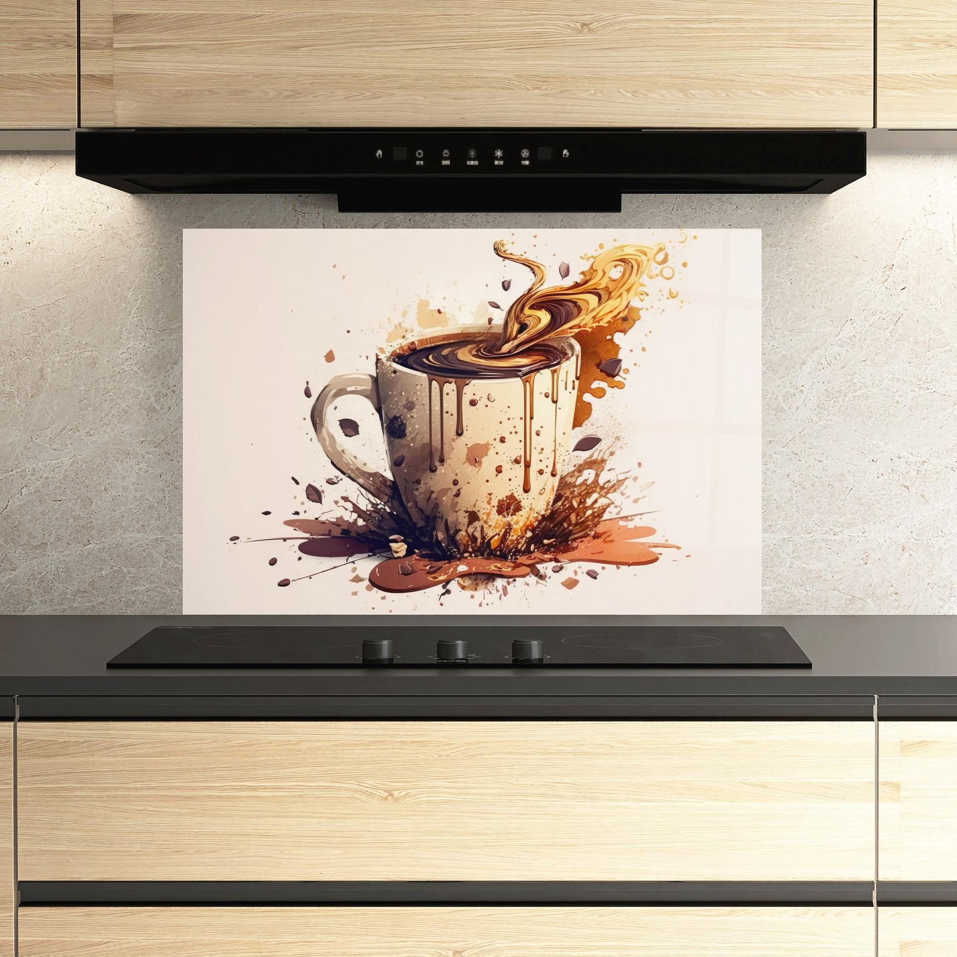 Küchenrückwand Glas Watercolor Cappuccino mockup 3