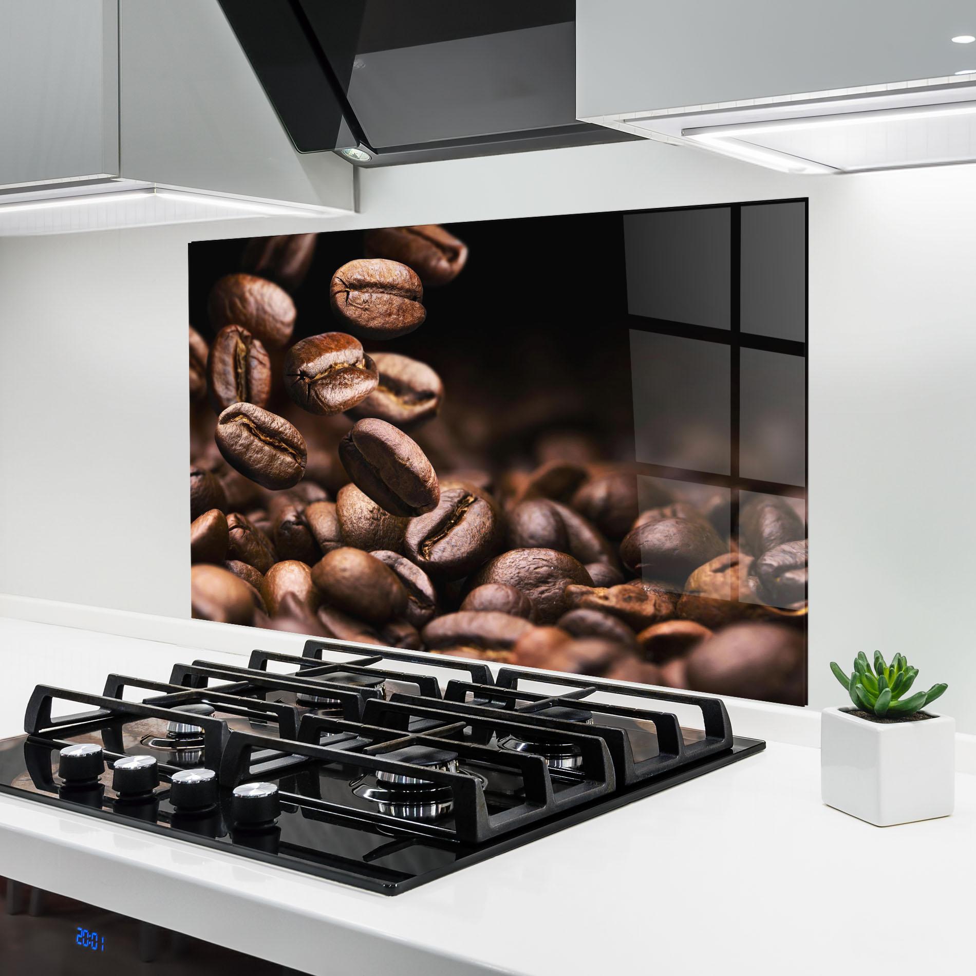 Küchenrückwand Glas Falling Coffee Beans mockup 6