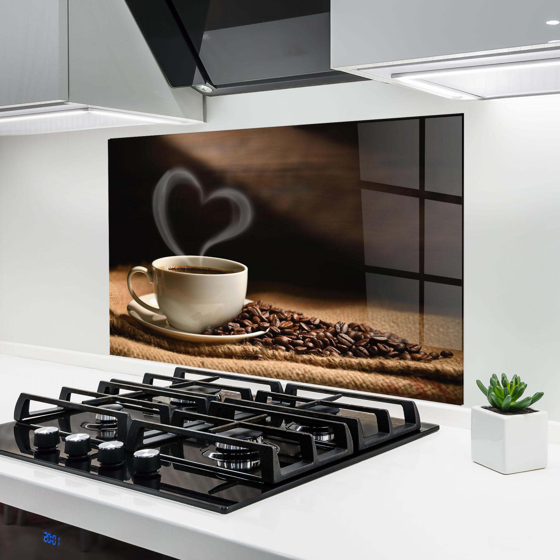 Küchenrückwand Glas Heart Coffee Smoke mockup 6