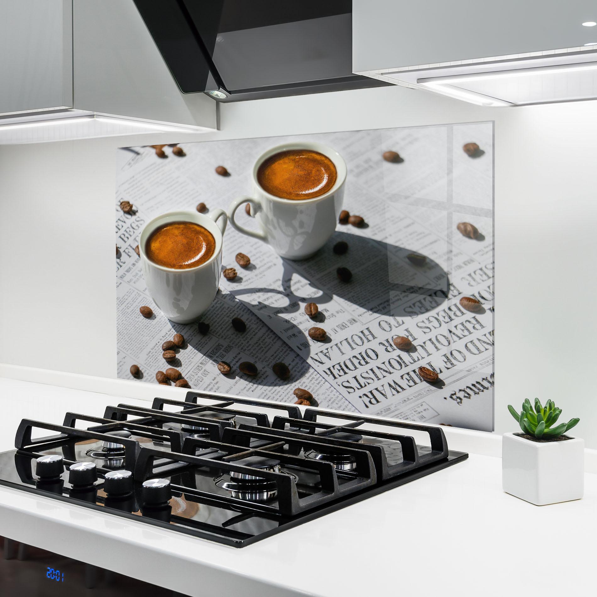 Küchenrückwand Glas Newspaper Coffee mockup 6
