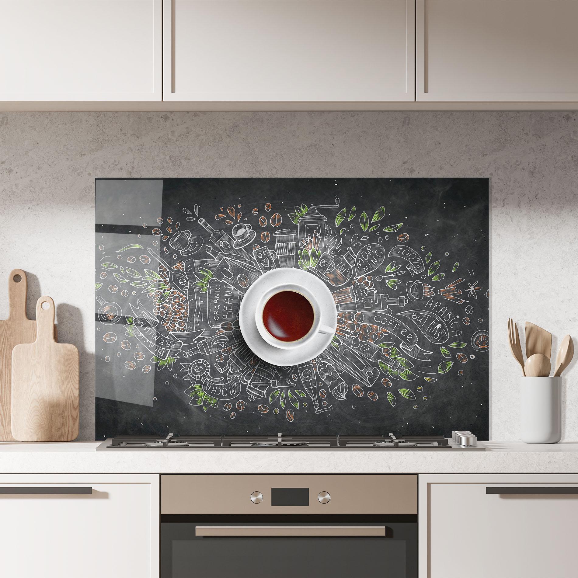 Küchenrückwand Glas Black Board Coffee mockup 7