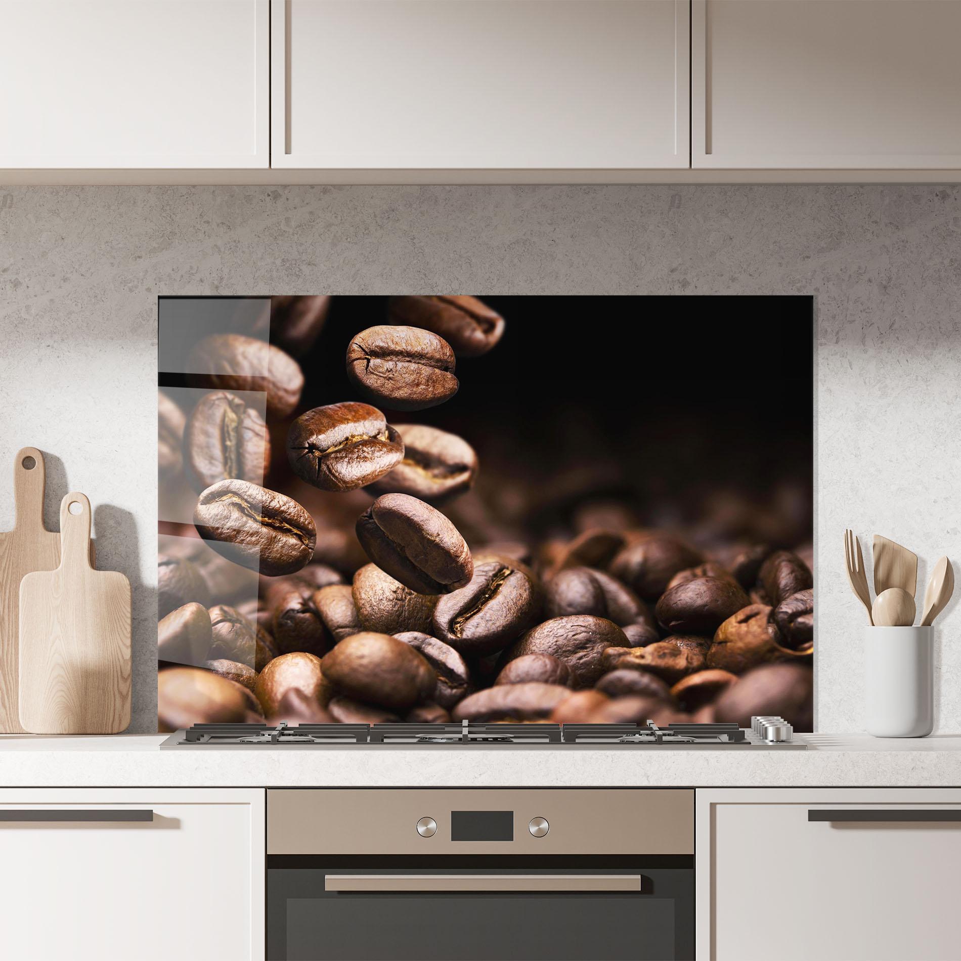 Küchenrückwand Glas Falling Coffee Beans mockup 7