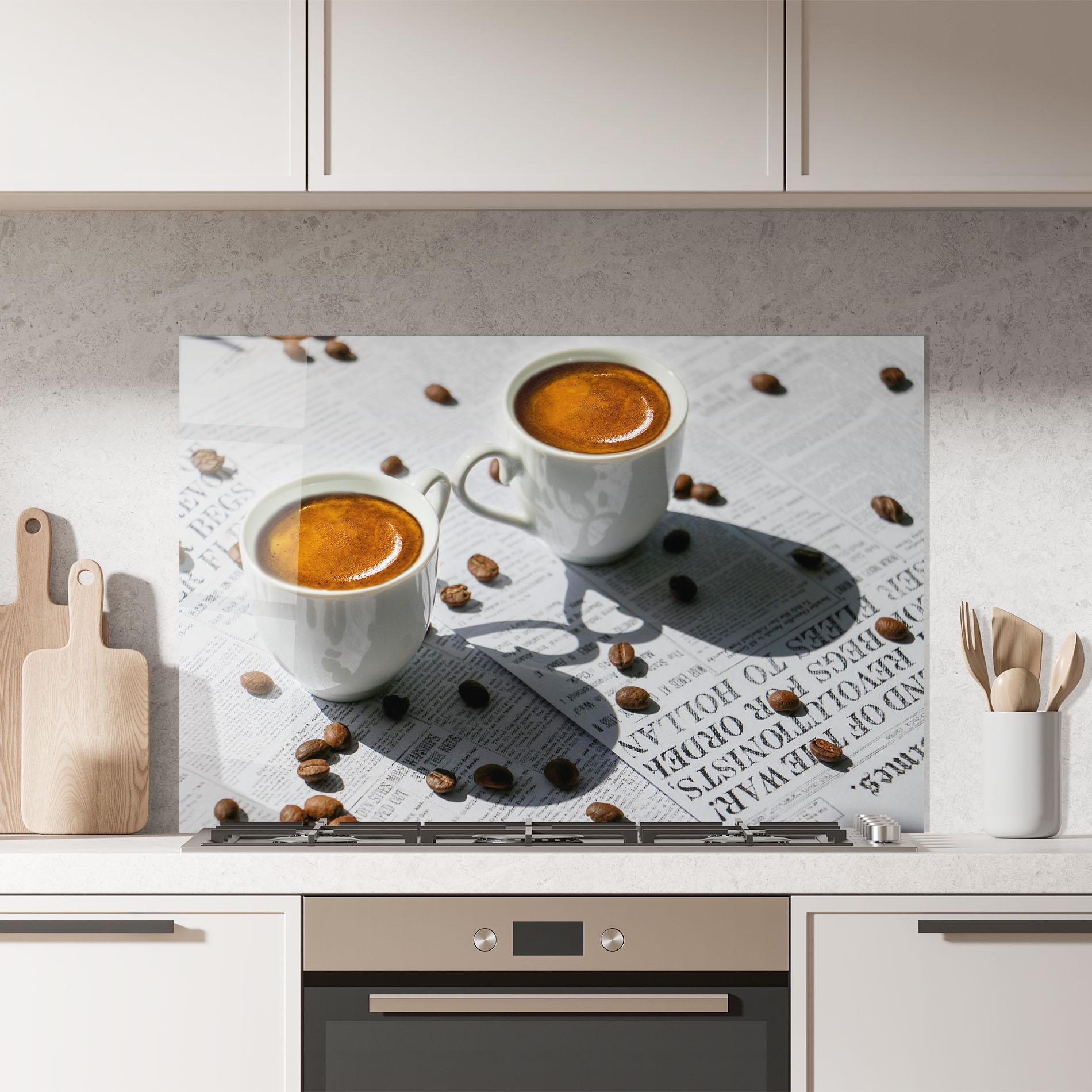 Küchenrückwand Glas Newspaper Coffee mockup 7