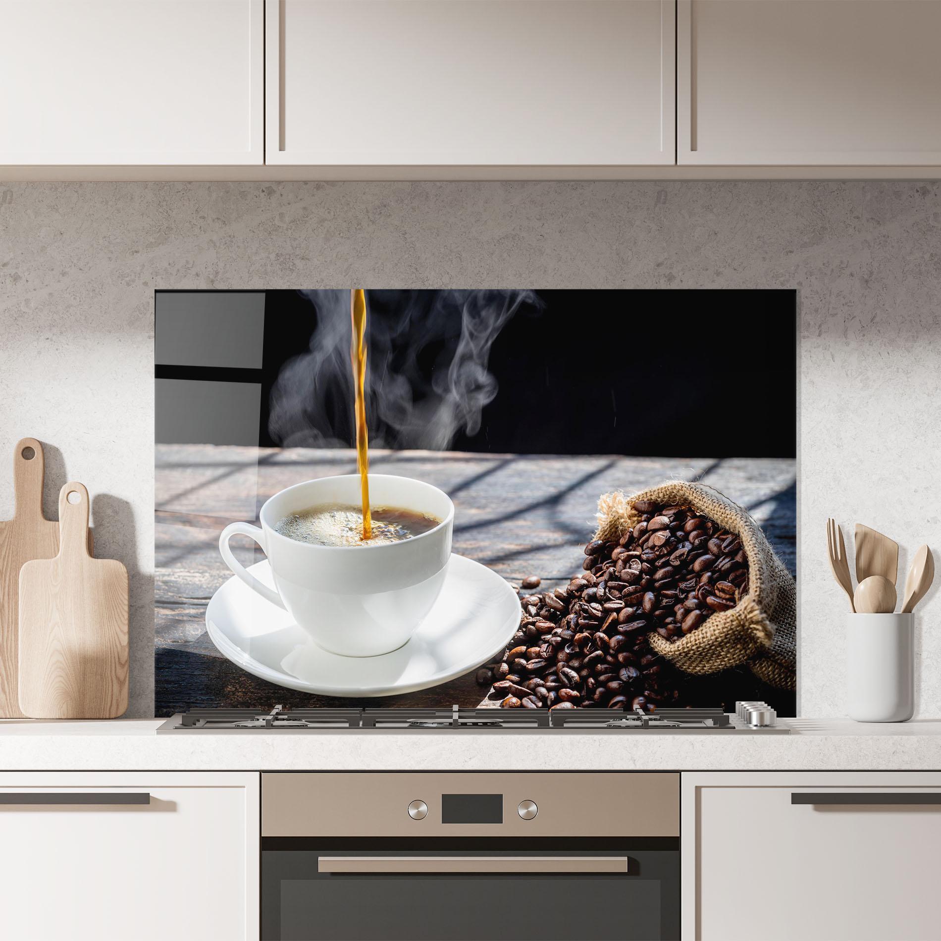 Küchenrückwand Glas Pouring Coffee mockup 7