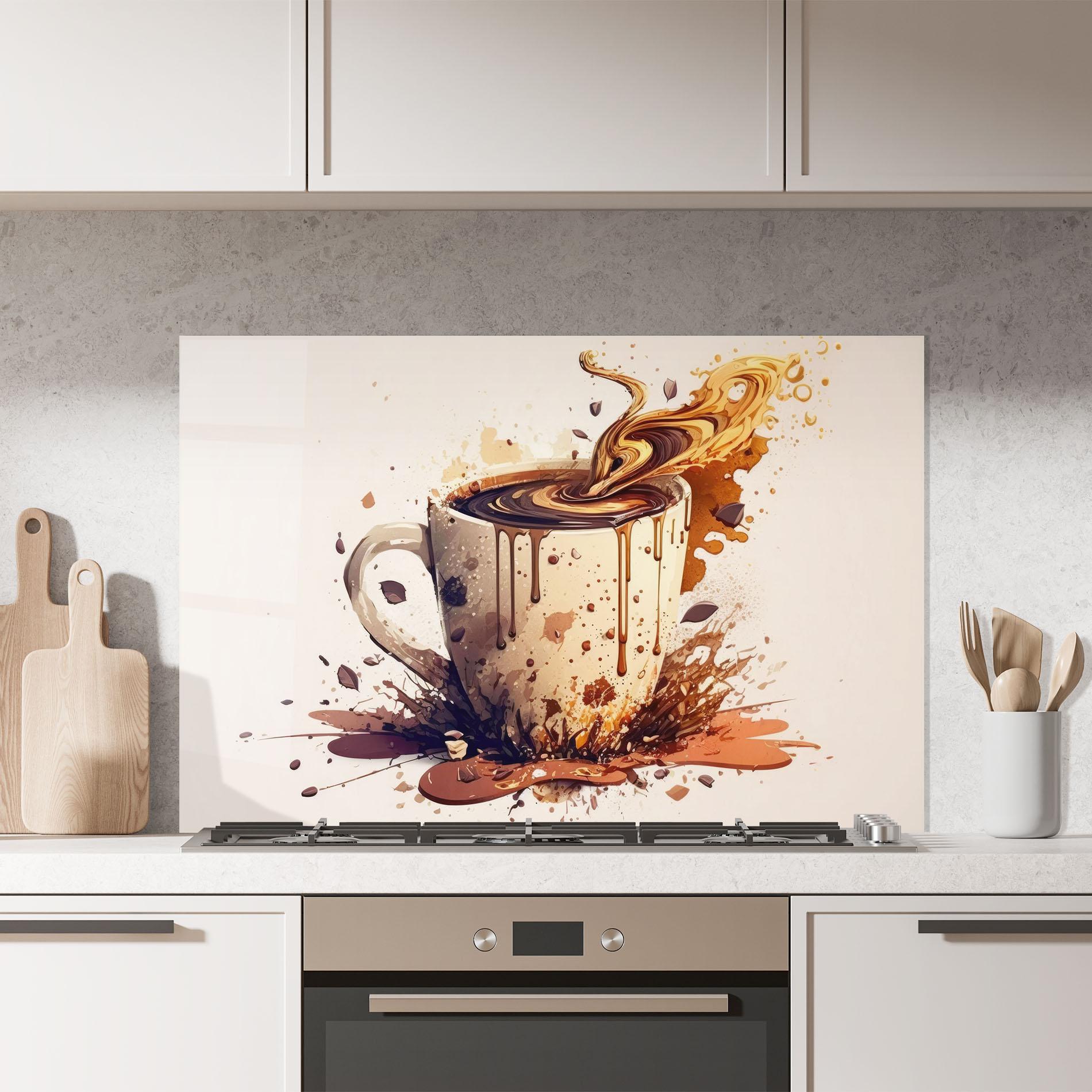 Küchenrückwand Glas Watercolor Cappuccino mockup 7