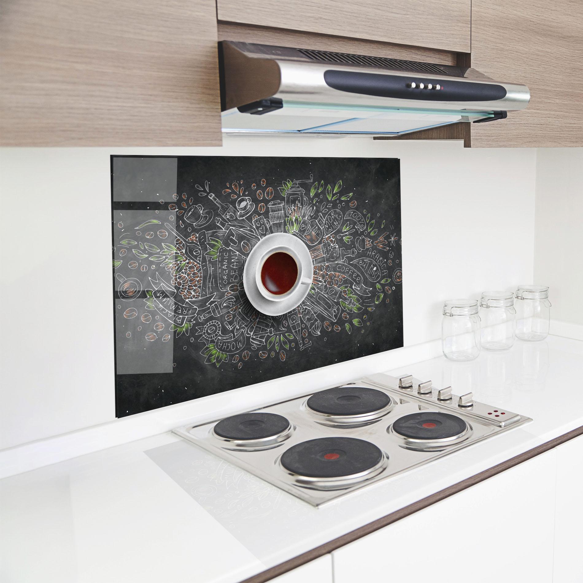 Küchenrückwand Glas Black Board Coffee mockup 8