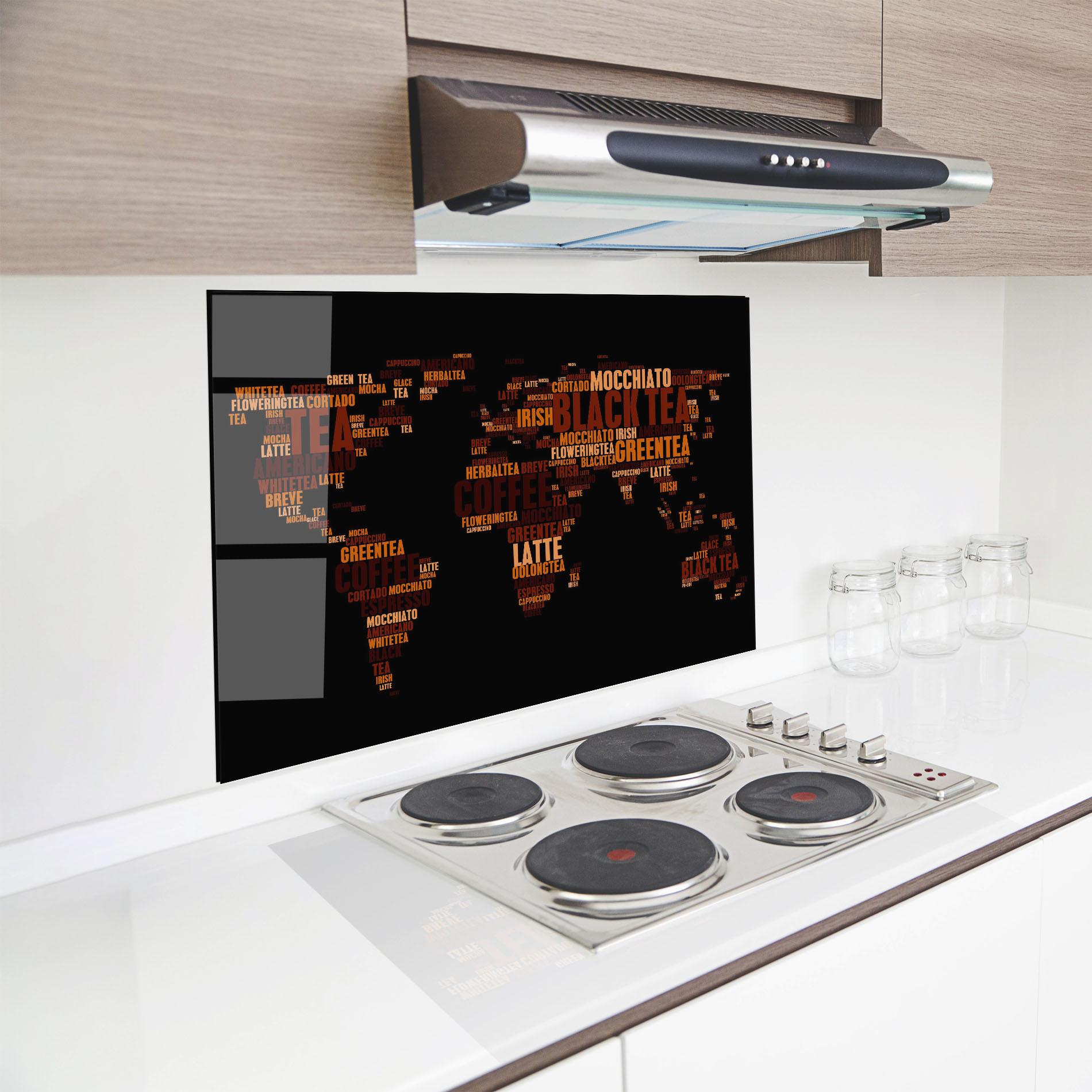 Küchenrückwand Glas Coffee Black Map mockup 8