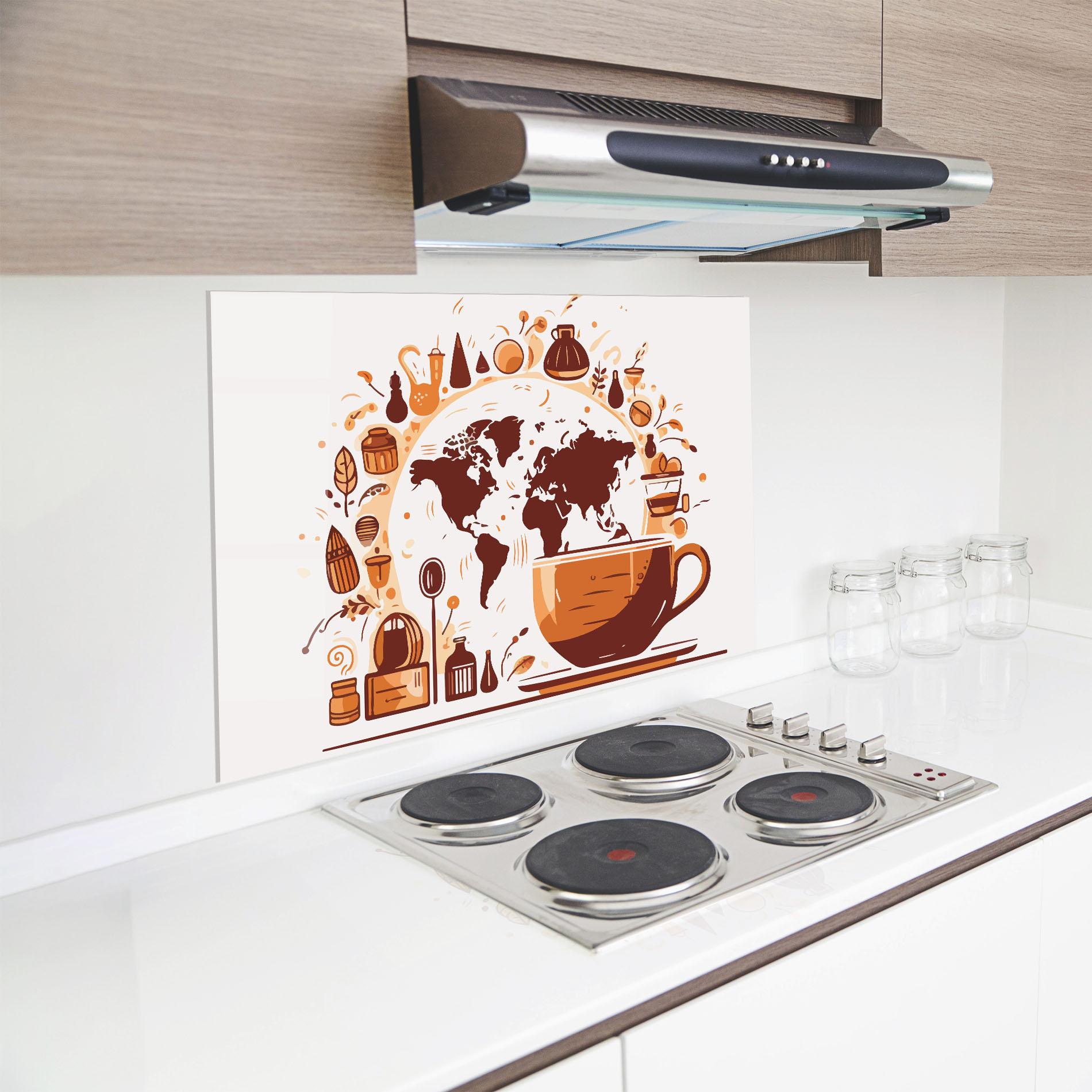 Küchenrückwand Glas Coffee Map mockup 8