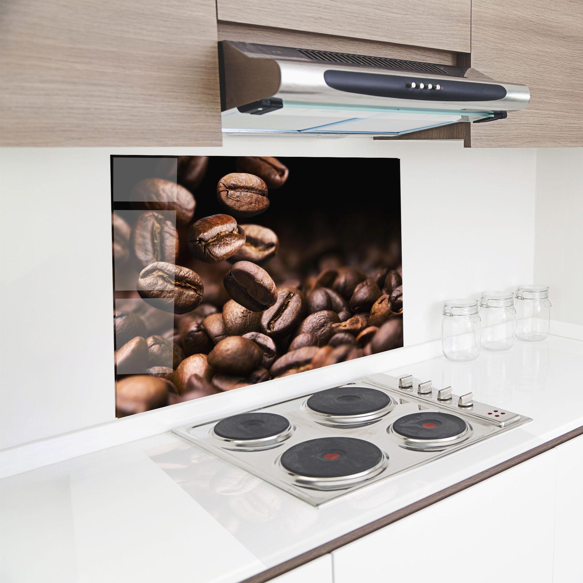 Küchenrückwand Glas Falling Coffee Beans mockup 8