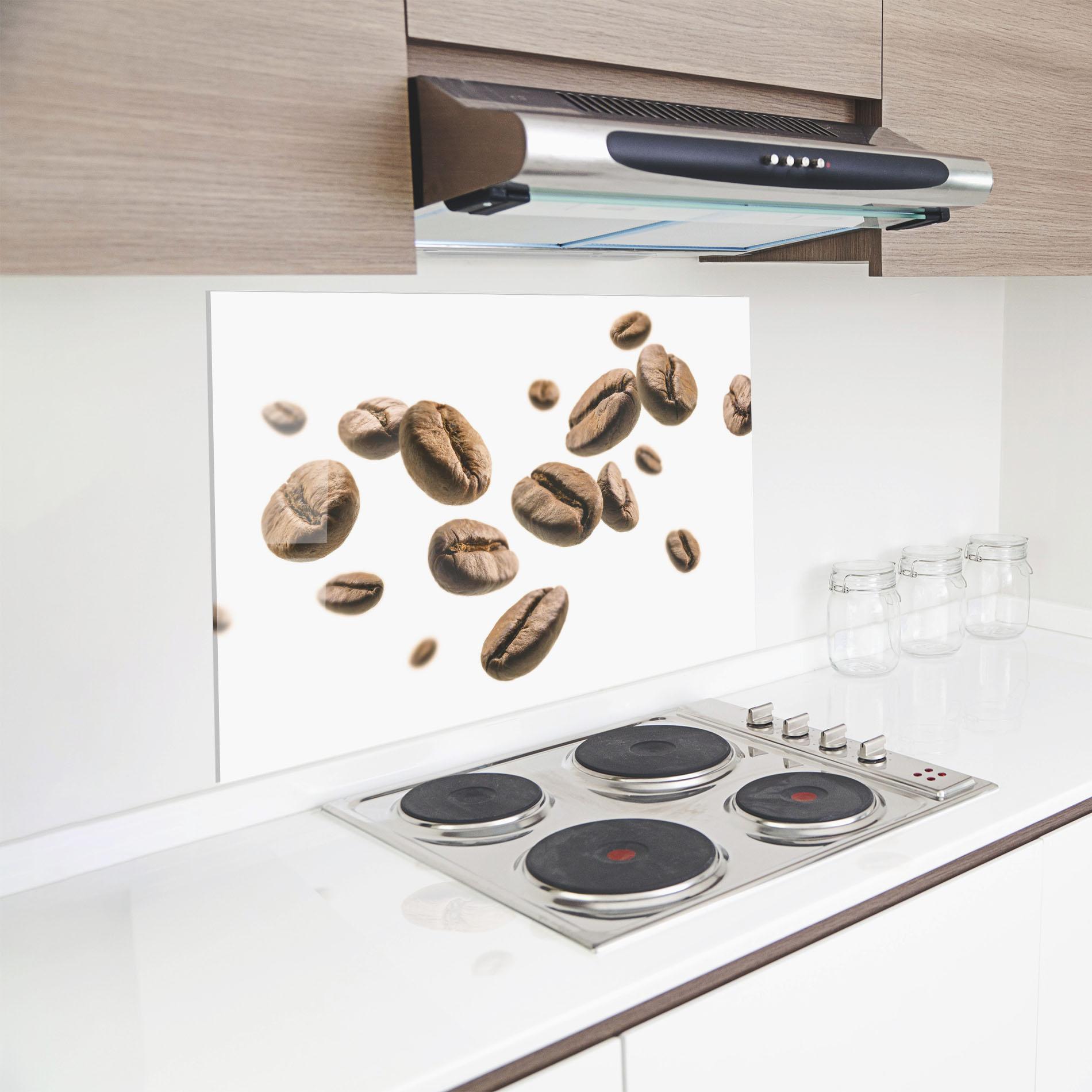 Küchenrückwand Glas Floating Coffee Beans mockup 8