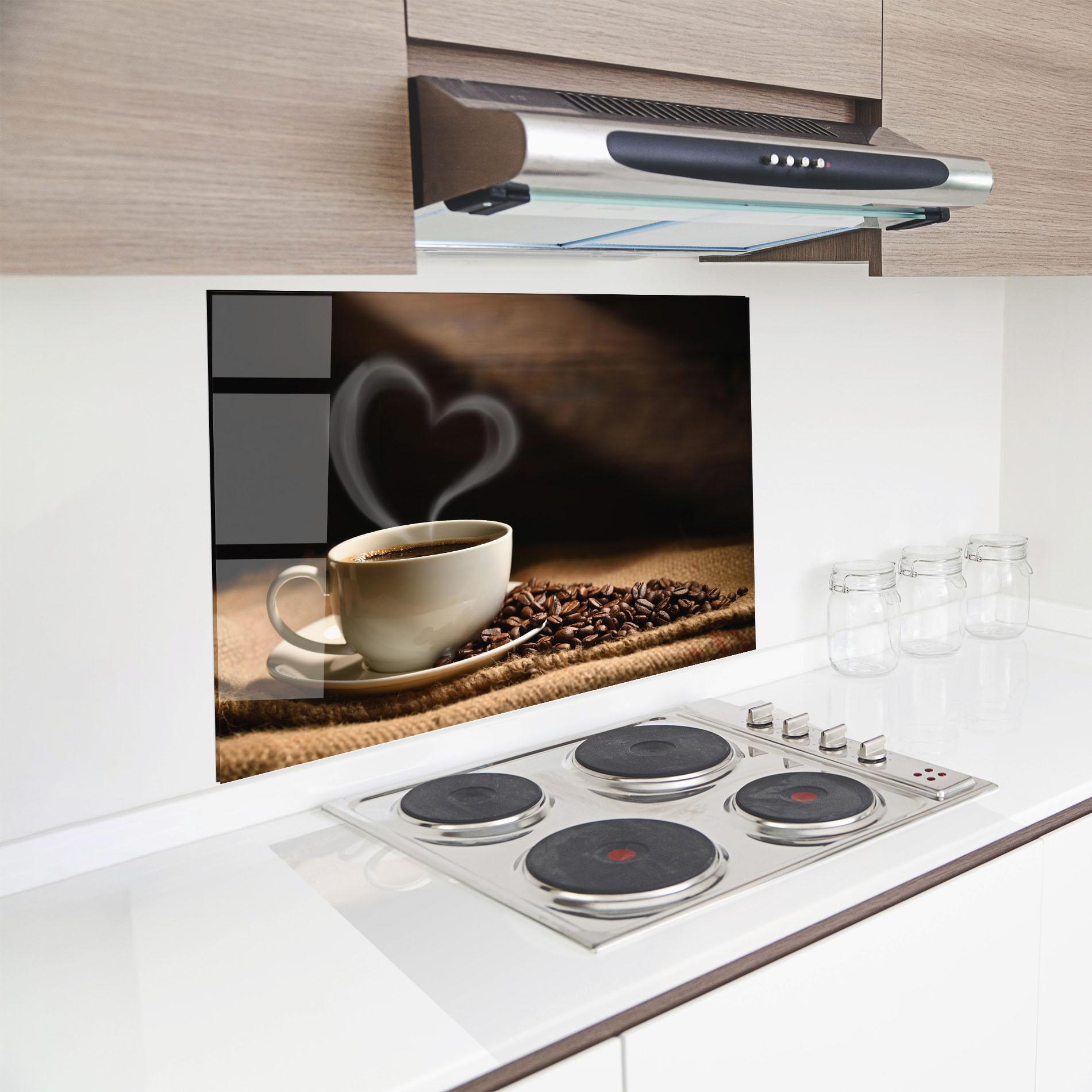 Küchenrückwand Glas Heart Coffee Smoke mockup 8