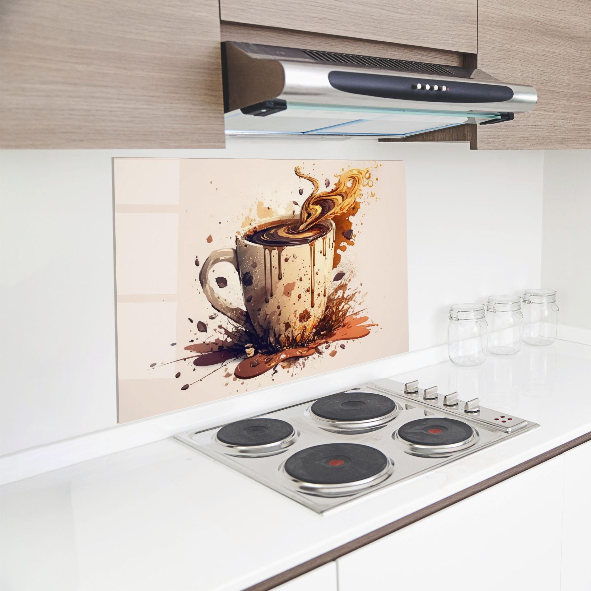 Küchenrückwand Glas Watercolor Cappuccino mockup 8